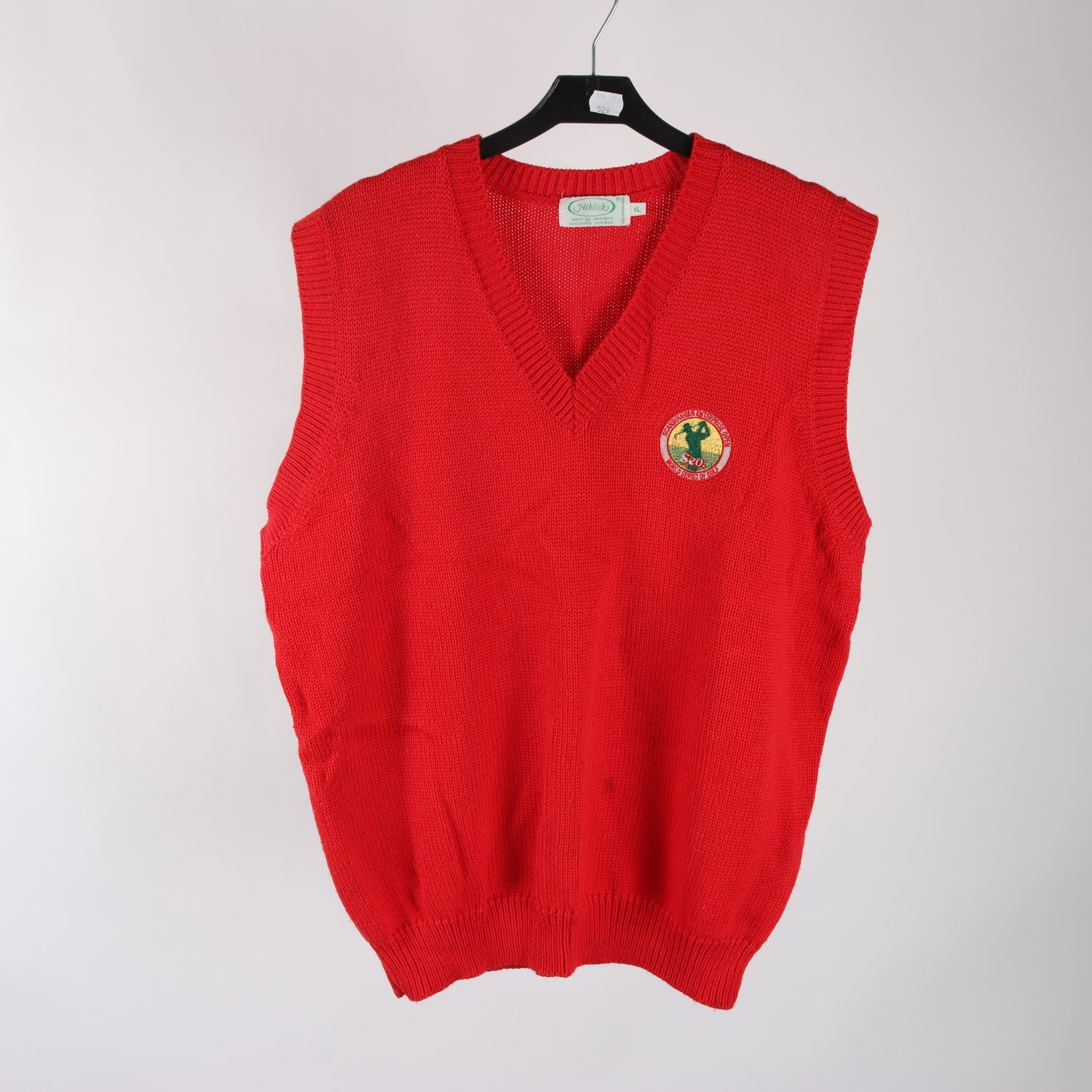 Väst, Niblick, Golv, röd, 50% ull, retro, stl. XL.