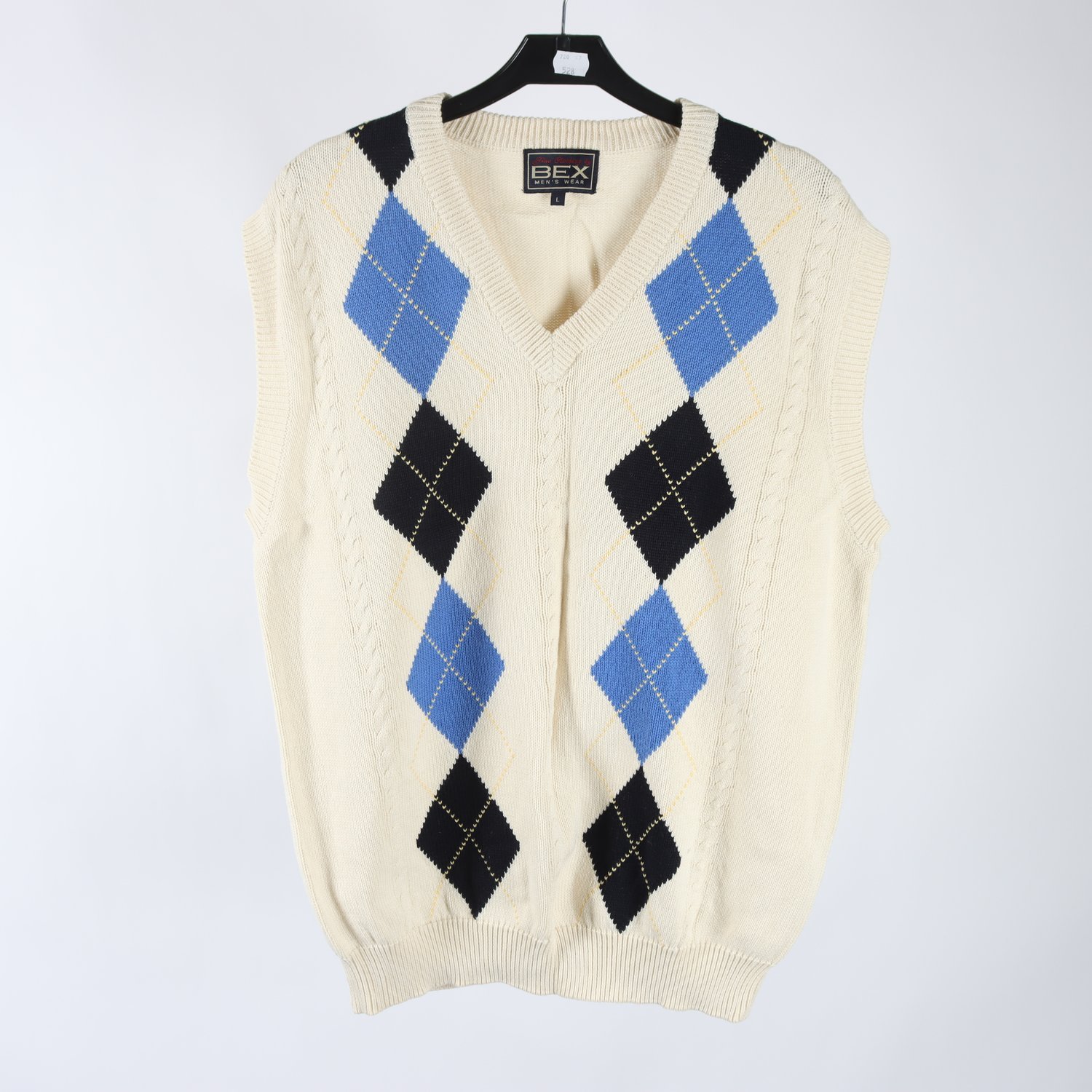 Stickad väst, Bex, beige, blå, stl. L.