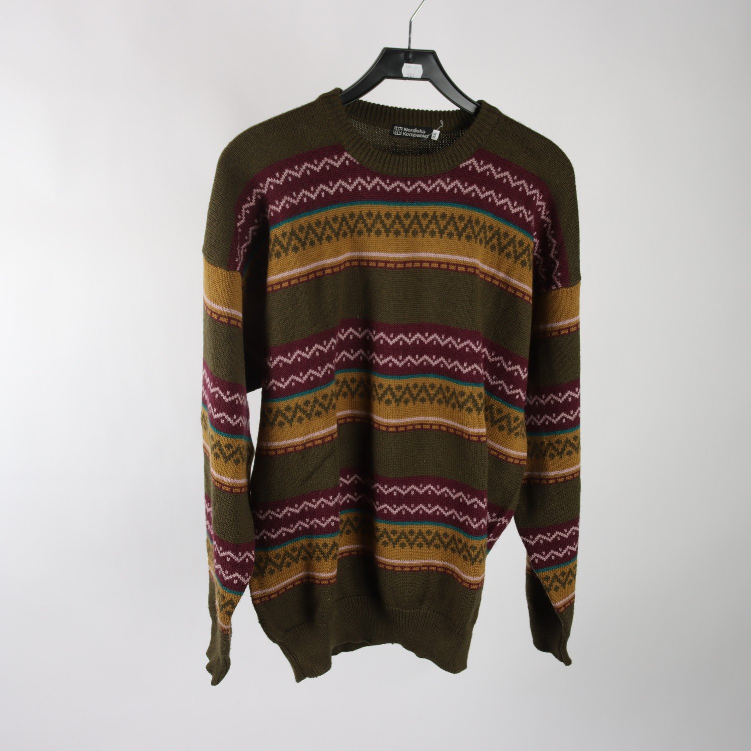 Tröja, NK, Nordiska Kompaniet, grön, vinröd, ullmis, stl. XXL.