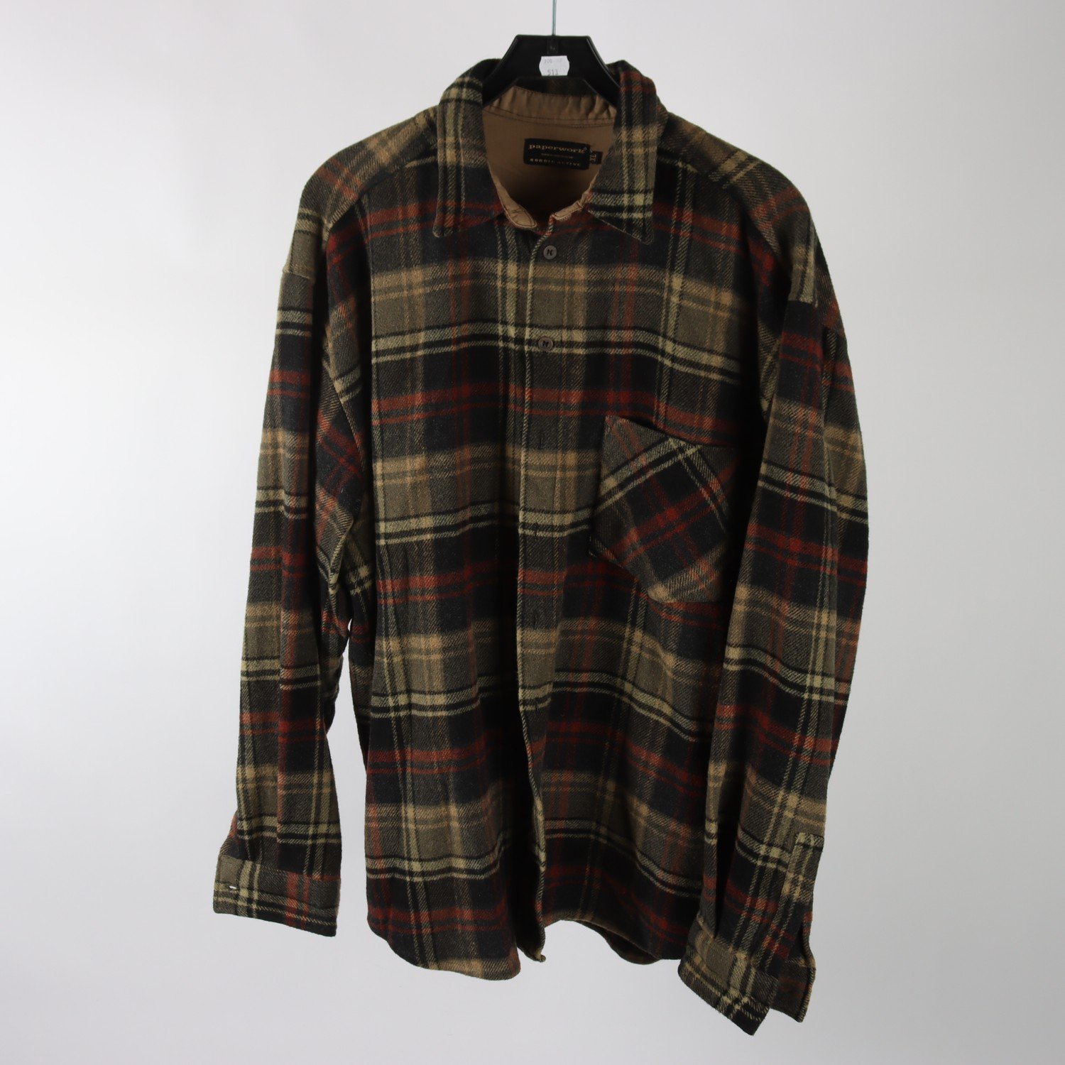 Skjorta, Paperwork, rutig, grön, svart, ullmix, stl. XL.