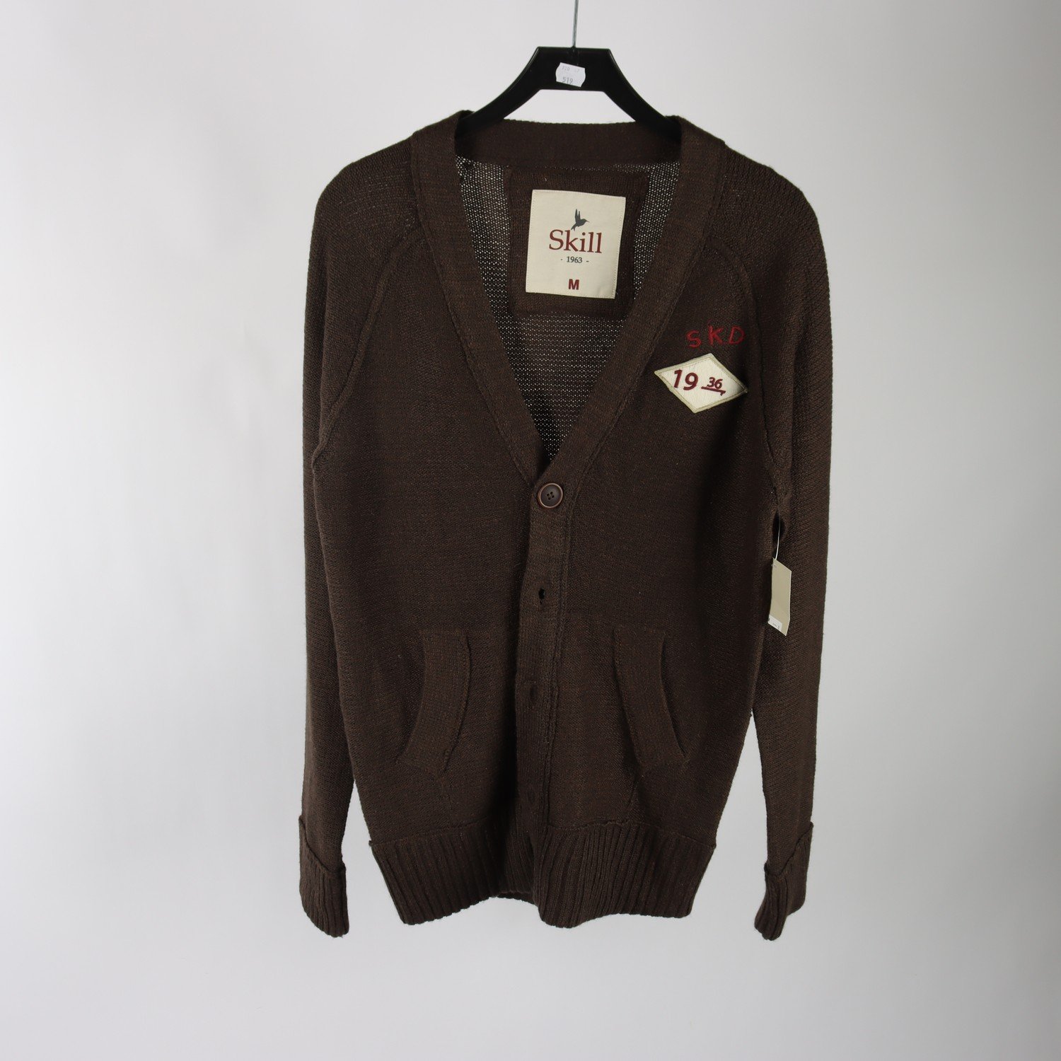 Kofta, Skinn, brun, ull, akryl, stl. M.