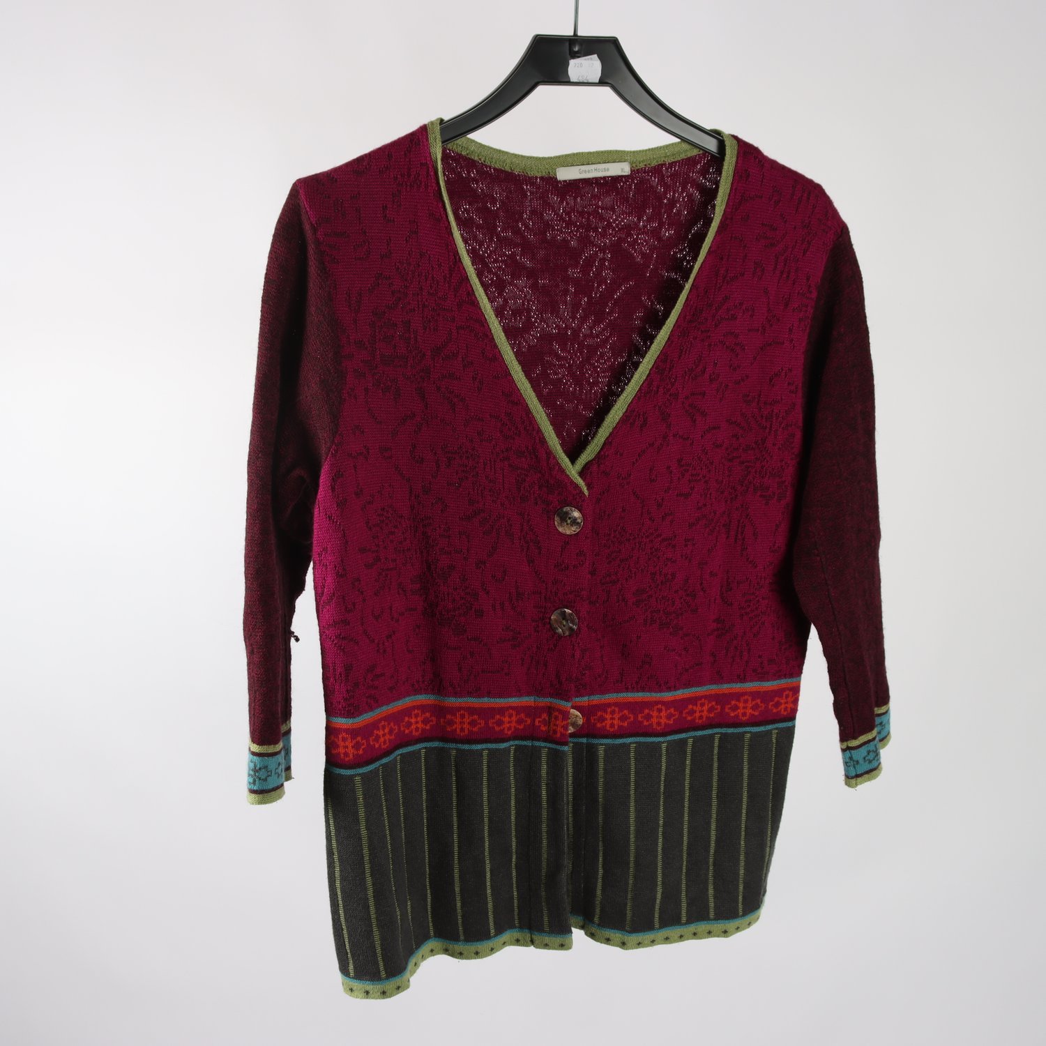 Kofta, GreenHouse, vinröd, grön, ullmix, stl. XL.