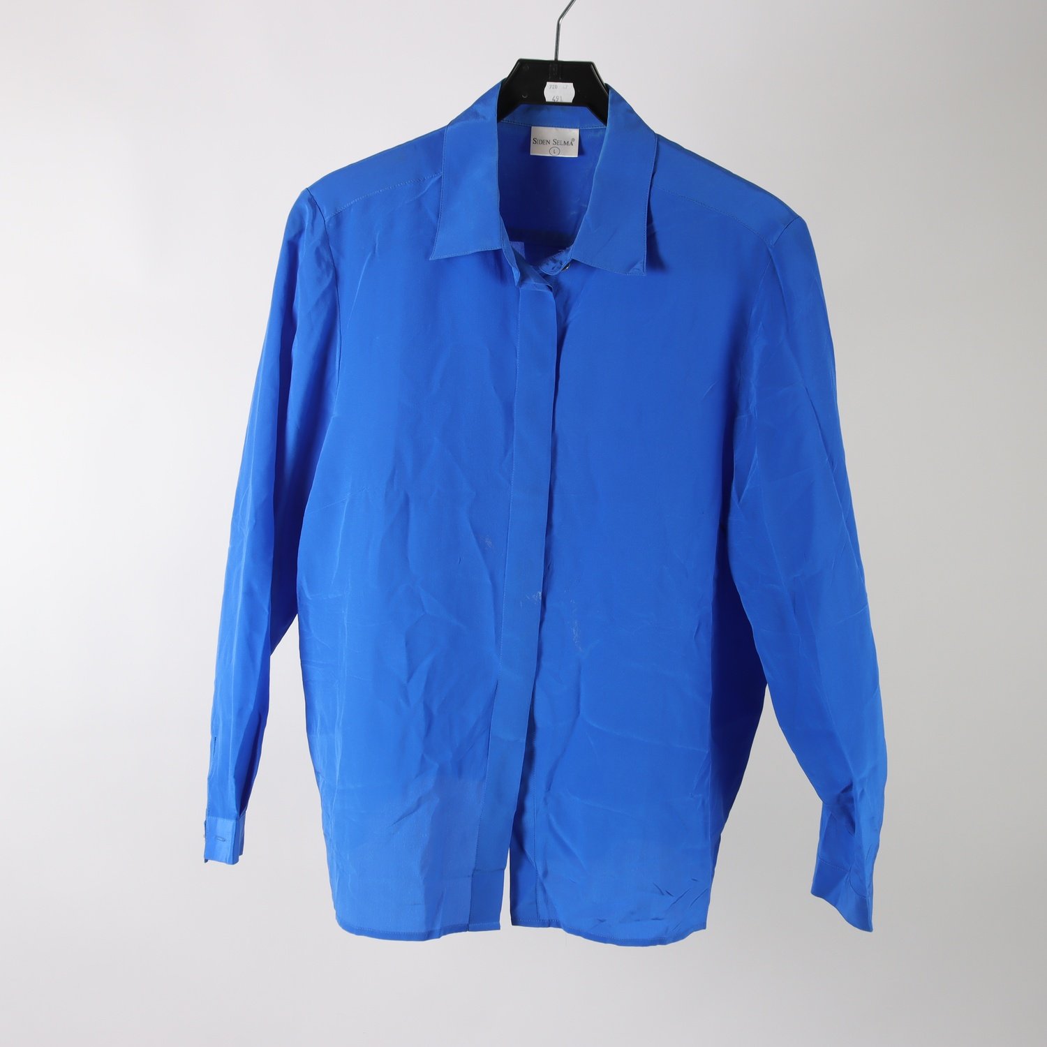 Blus, Siden Selma, kornblå, 100% silke, stl. L.