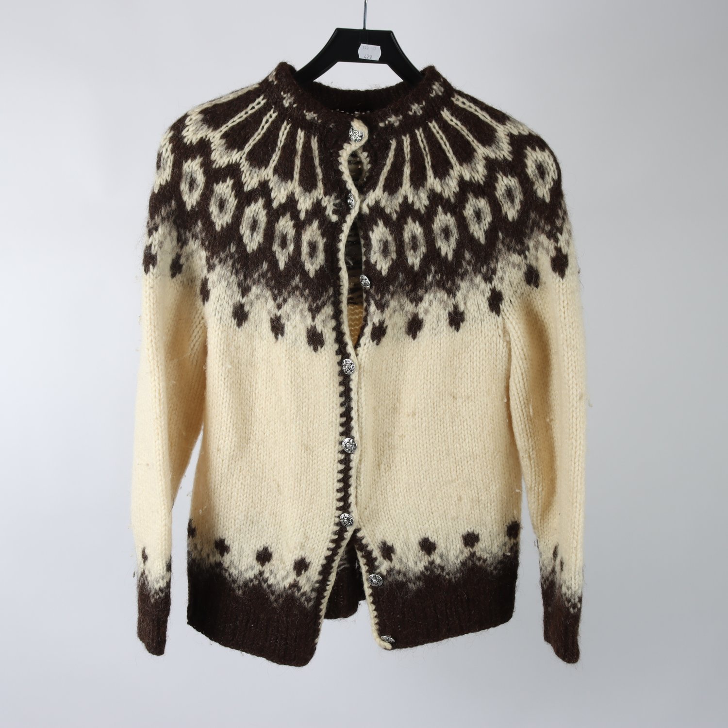 Kofta, Okänd, beige, brun, ull, stl. ca. S.