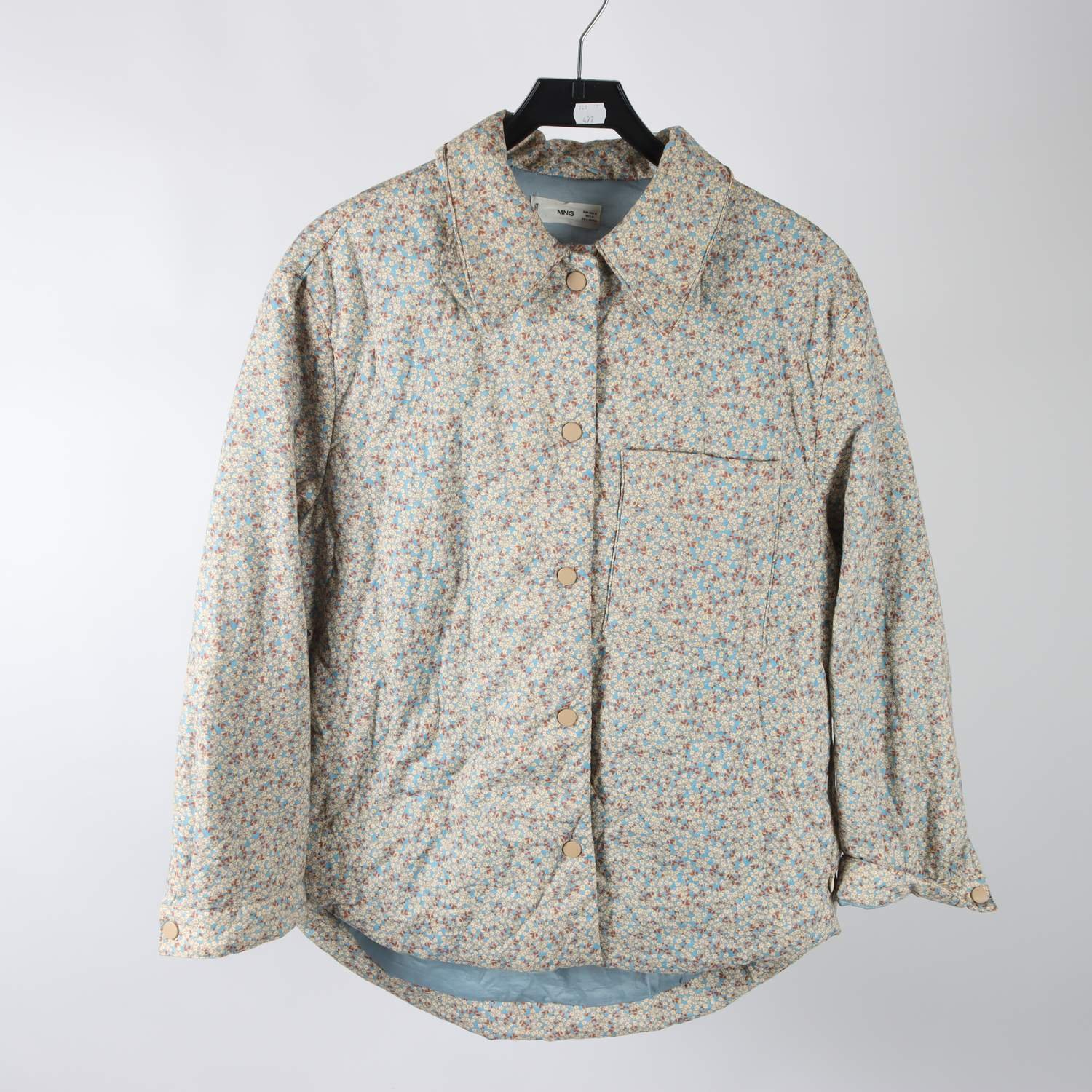 Fodrad skjorta, Mng, blommig, blå, stl. M.