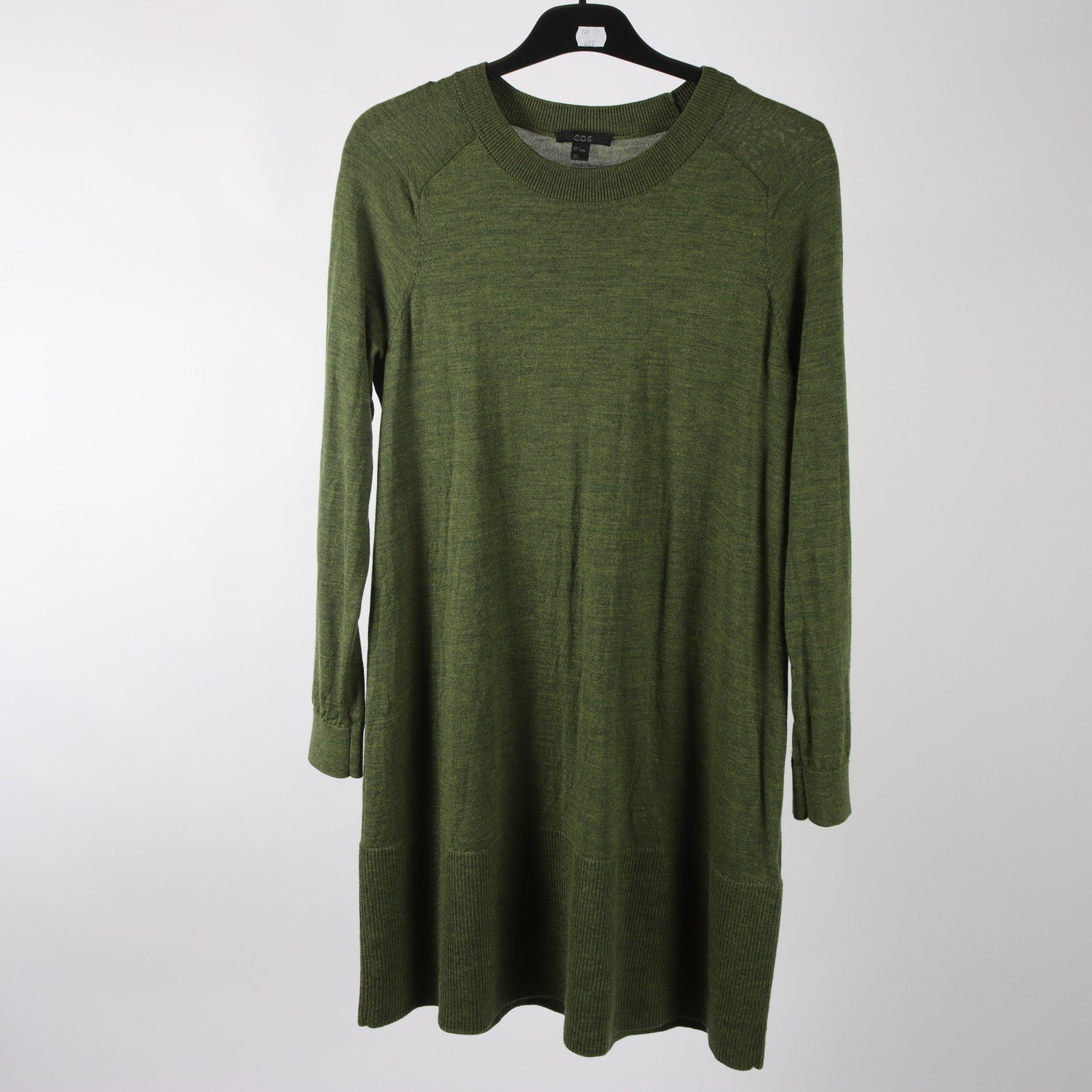 Klänning, COS, grön, stickad, 100% ull, stl. S.