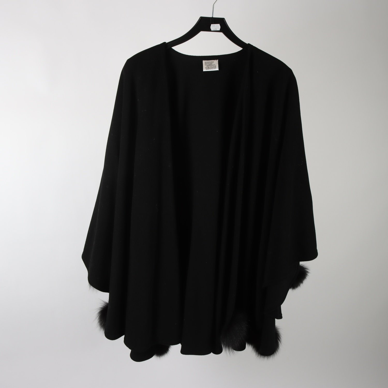 Poncho, Finland, svart, ull, cashmere, stl. one size.