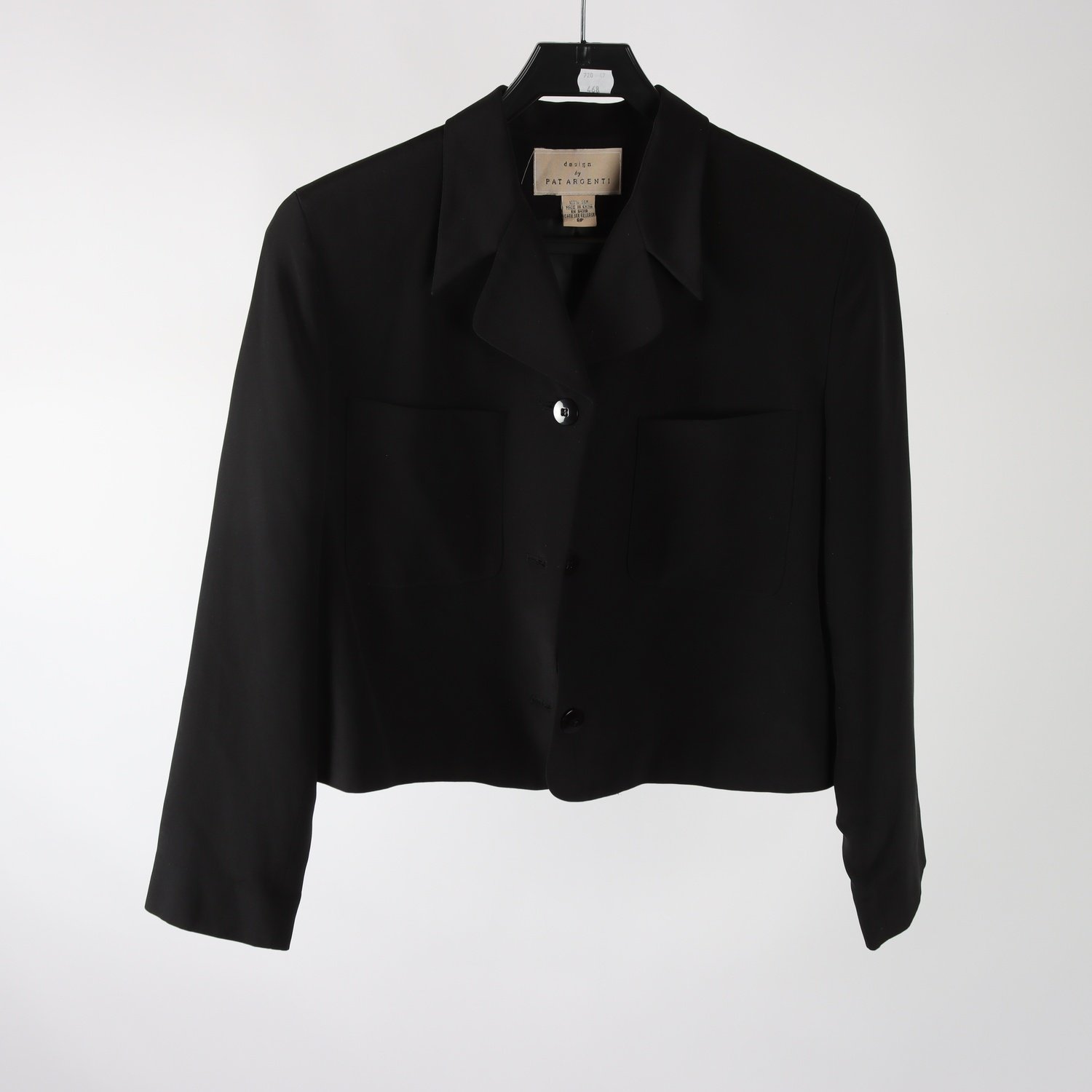 Kavaj, Design x Pat Argenti, svart, 100% silke, stl. 8.