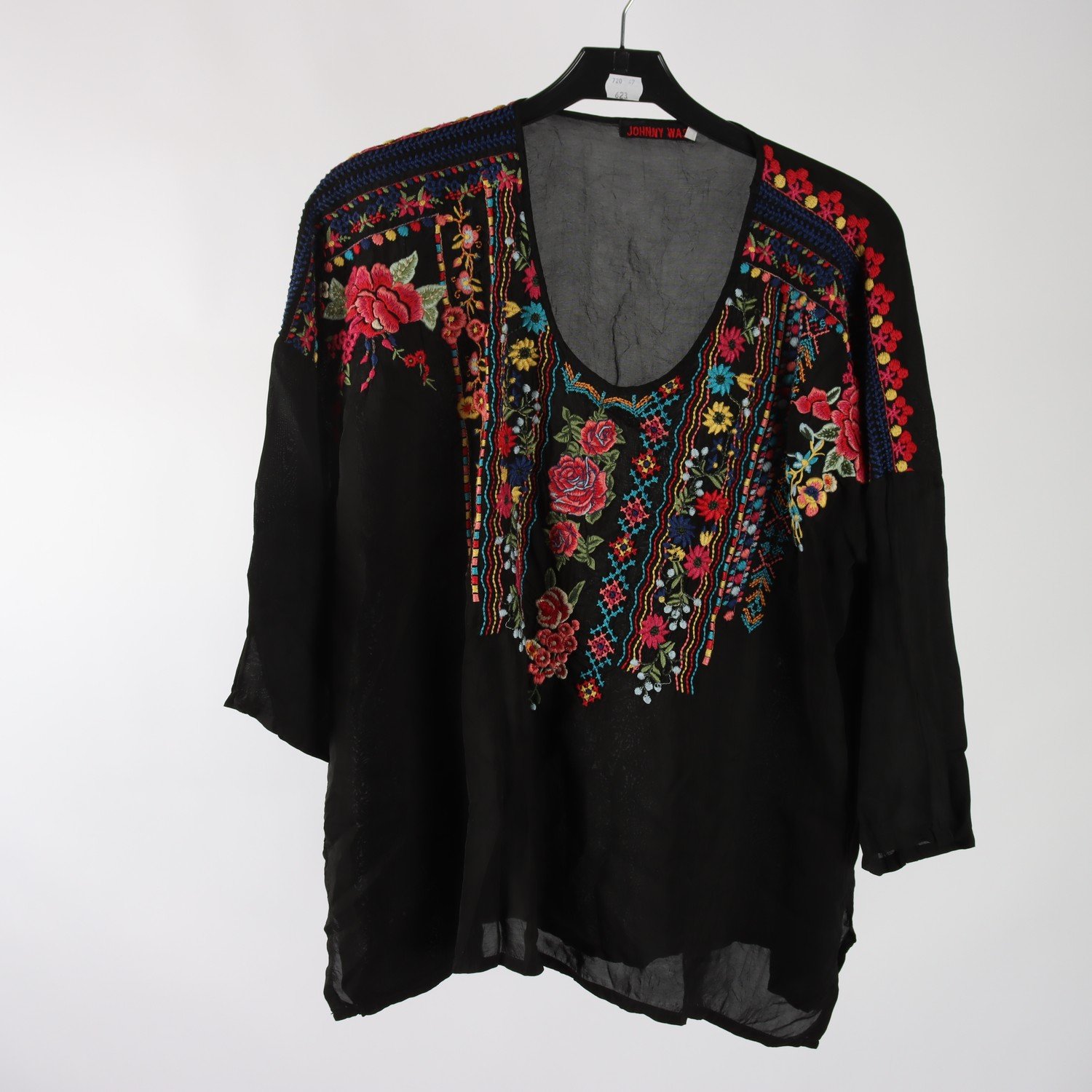 Blus, Johnny Was, svart, broderad, stl. XS.