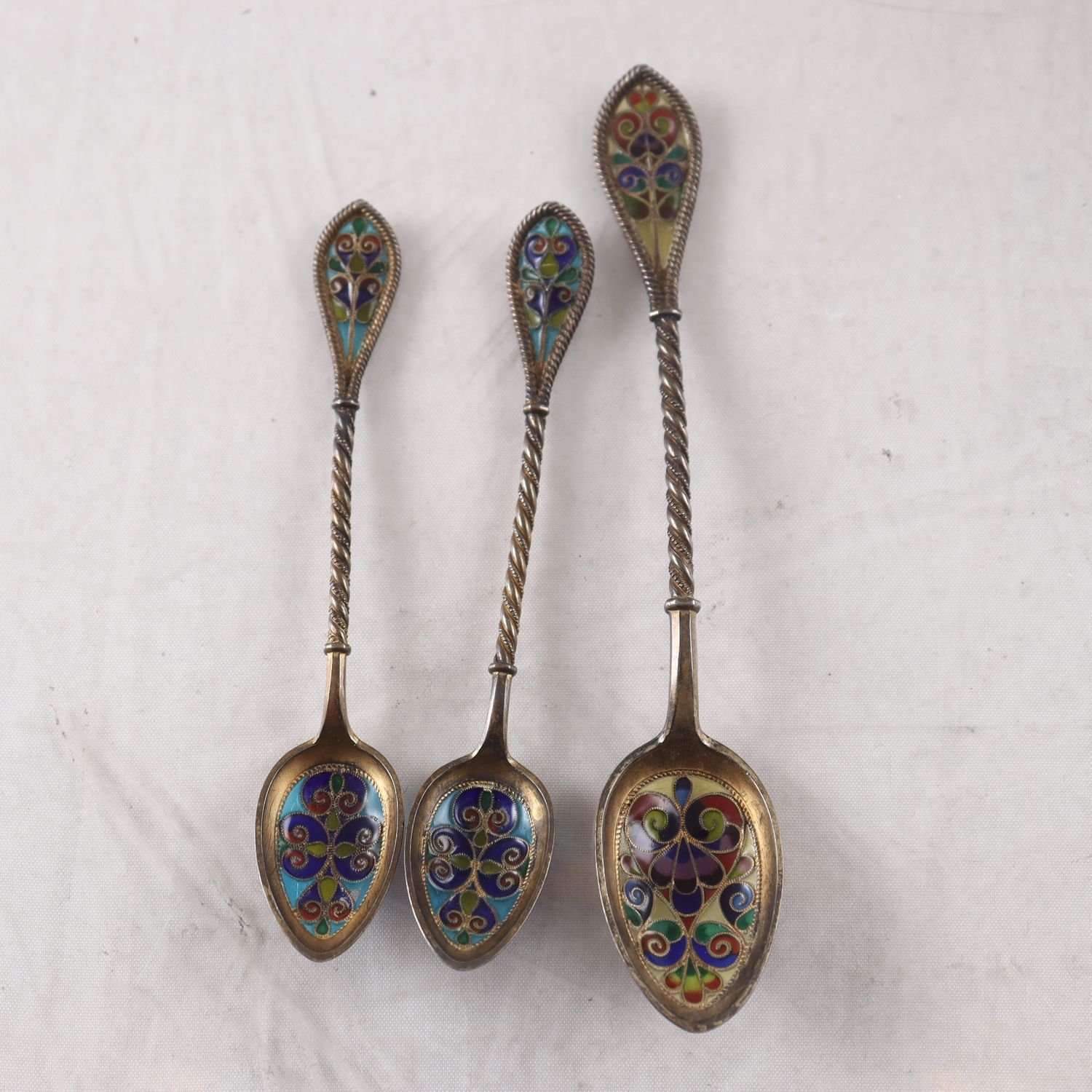 Teskedar, sterlingsilver & emalj, 3 st