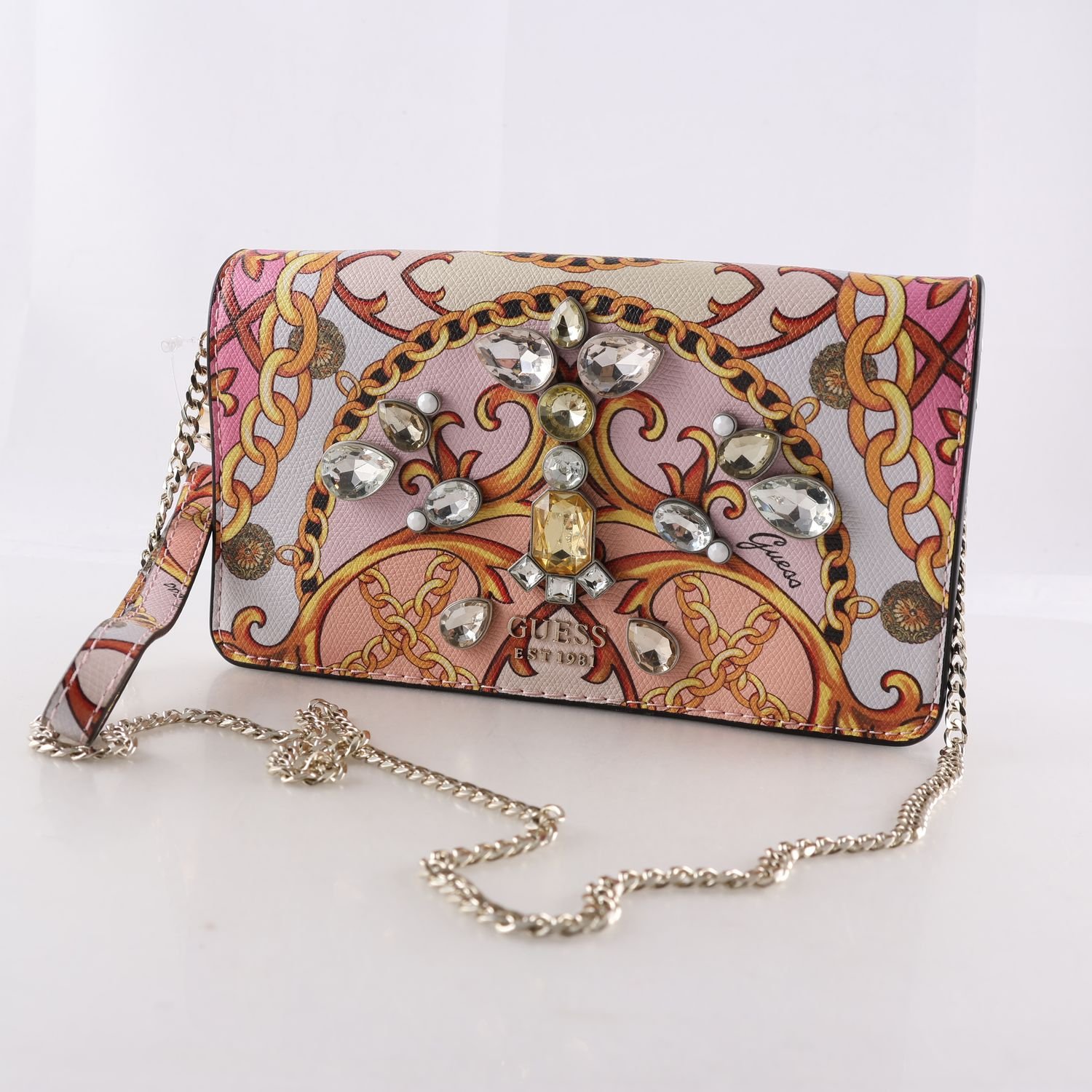 Axelremsväska, Guess, mönstrad, rosa.
