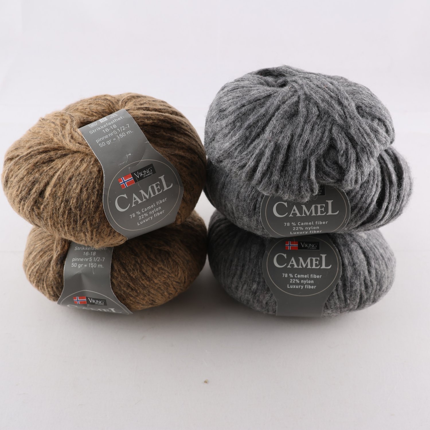 Garn, Viking, brun, grå, kamel, 5 st.
