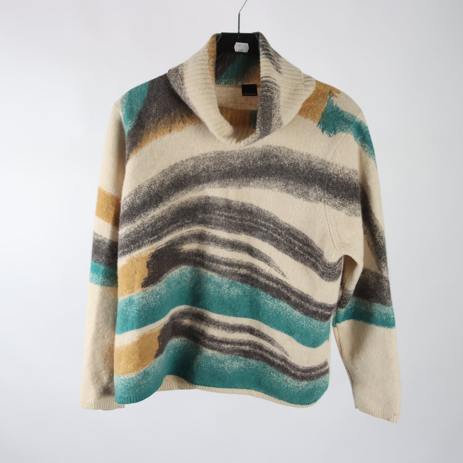 Tröja, Luisa Viola, grå, turkos, ull, angora, stl. XL.