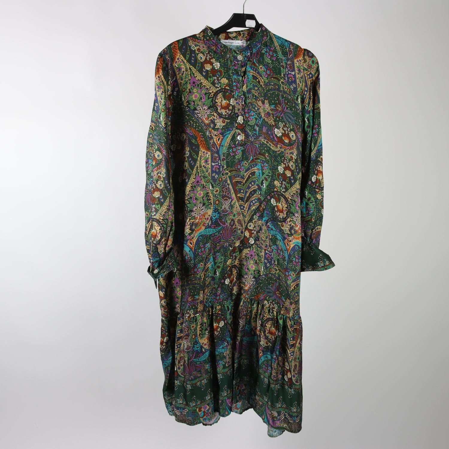 Klänning, Copenhagen Luxe, mönstrad, grön, 30% silke, stl. S/M.