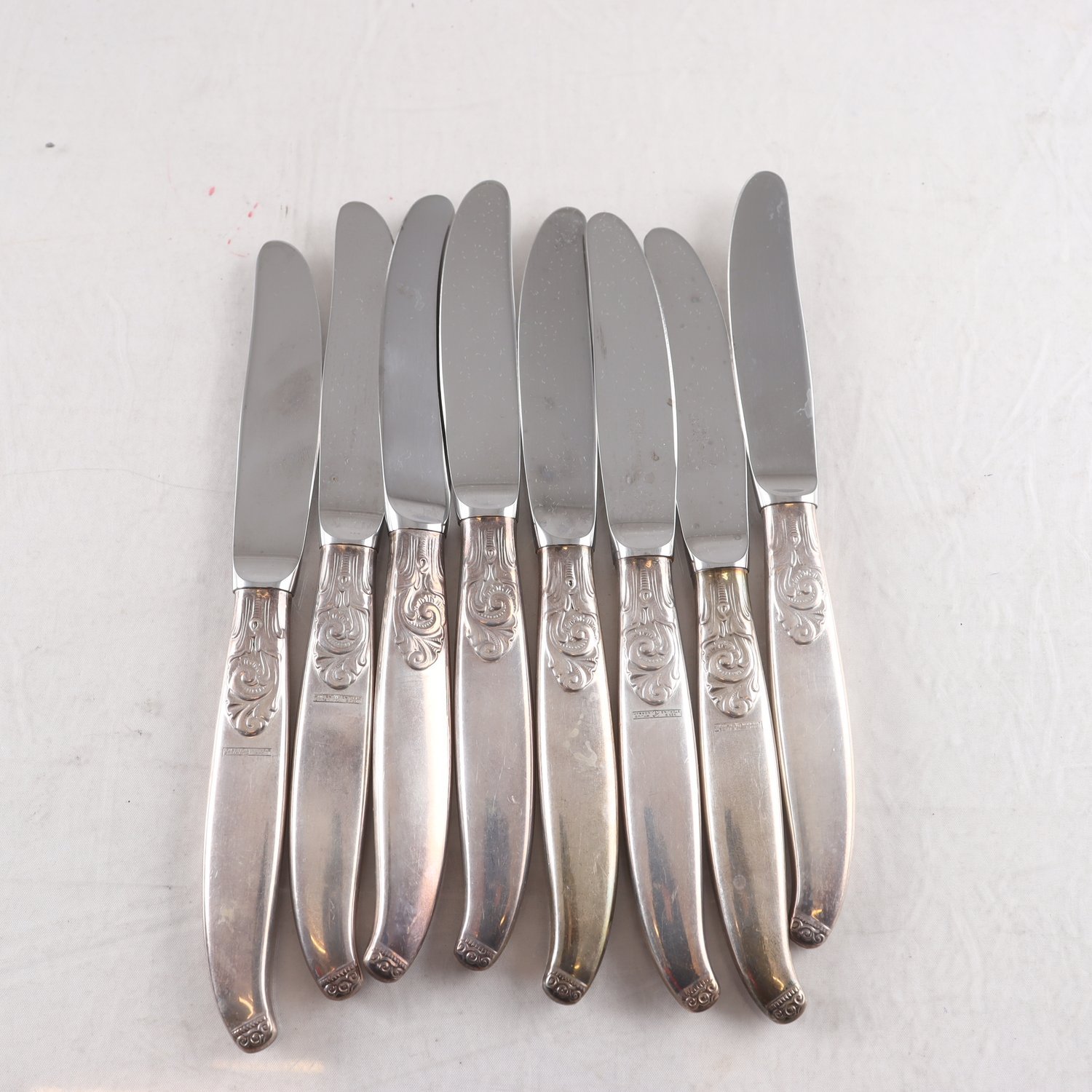 Matknivar, skaft i sterlingsilver 925, blad i stål, Mylius, Norge, 8 st