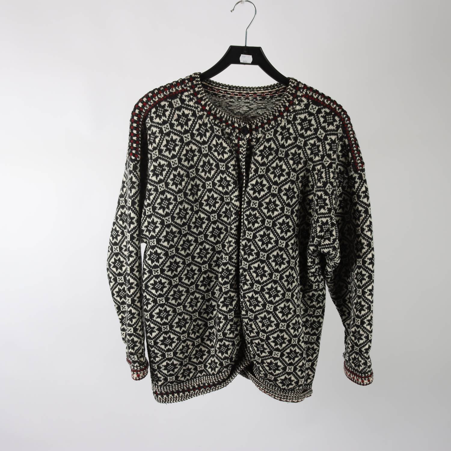 Kofta, Okänd, svart, vinröd, ull, stl. ca. M.