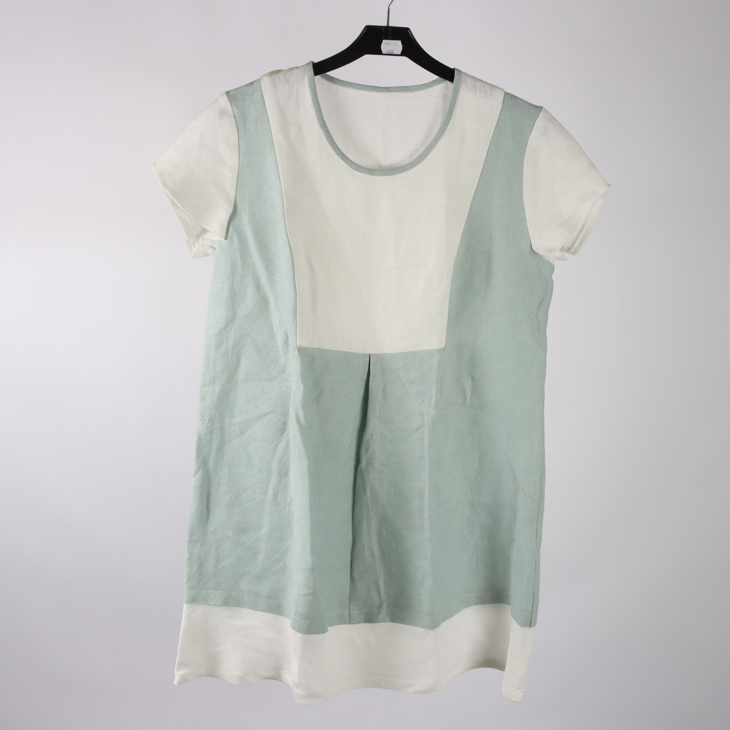Blus/tunika, Okänd, vit, turkos, lin, stl. ca. S.