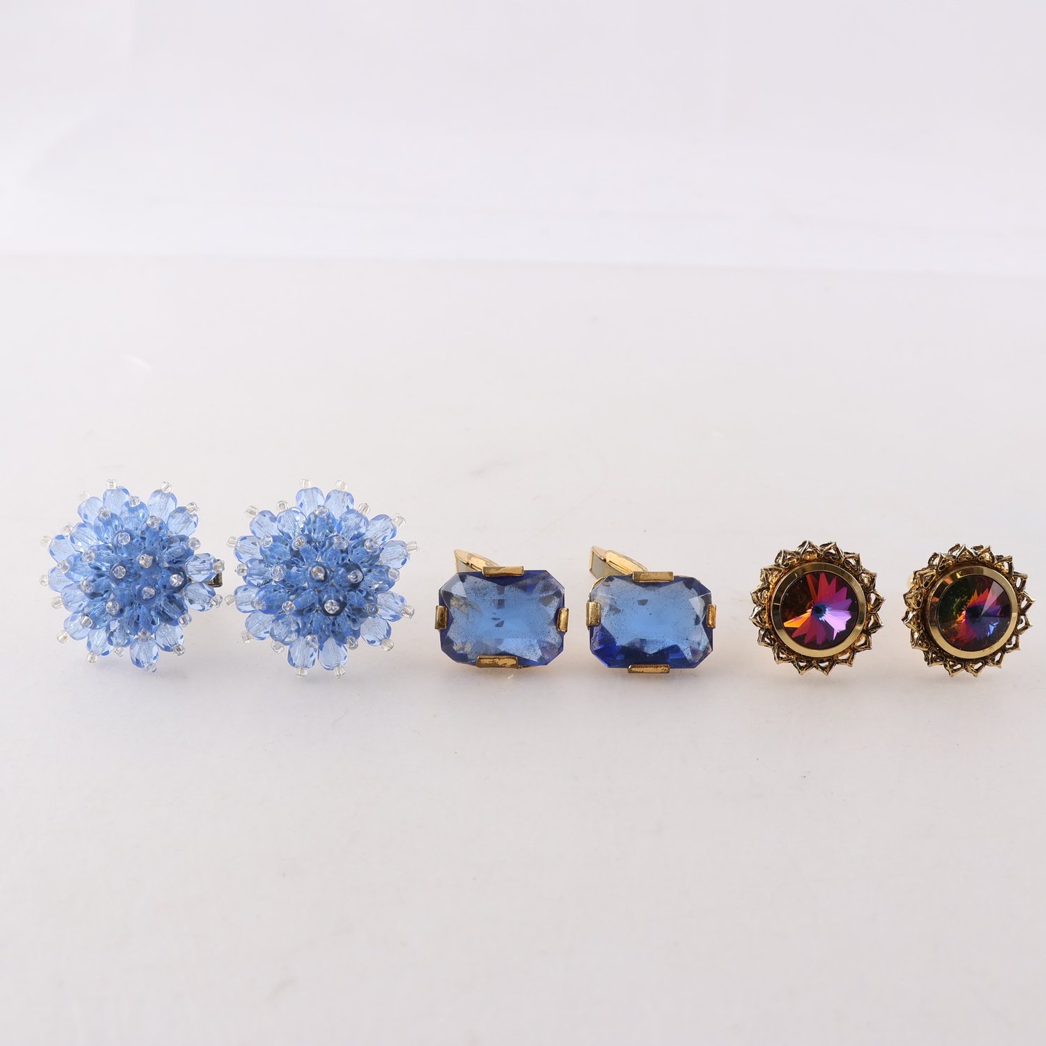 Manschettknappar, vintage, metall, glas, plast, 3 par.