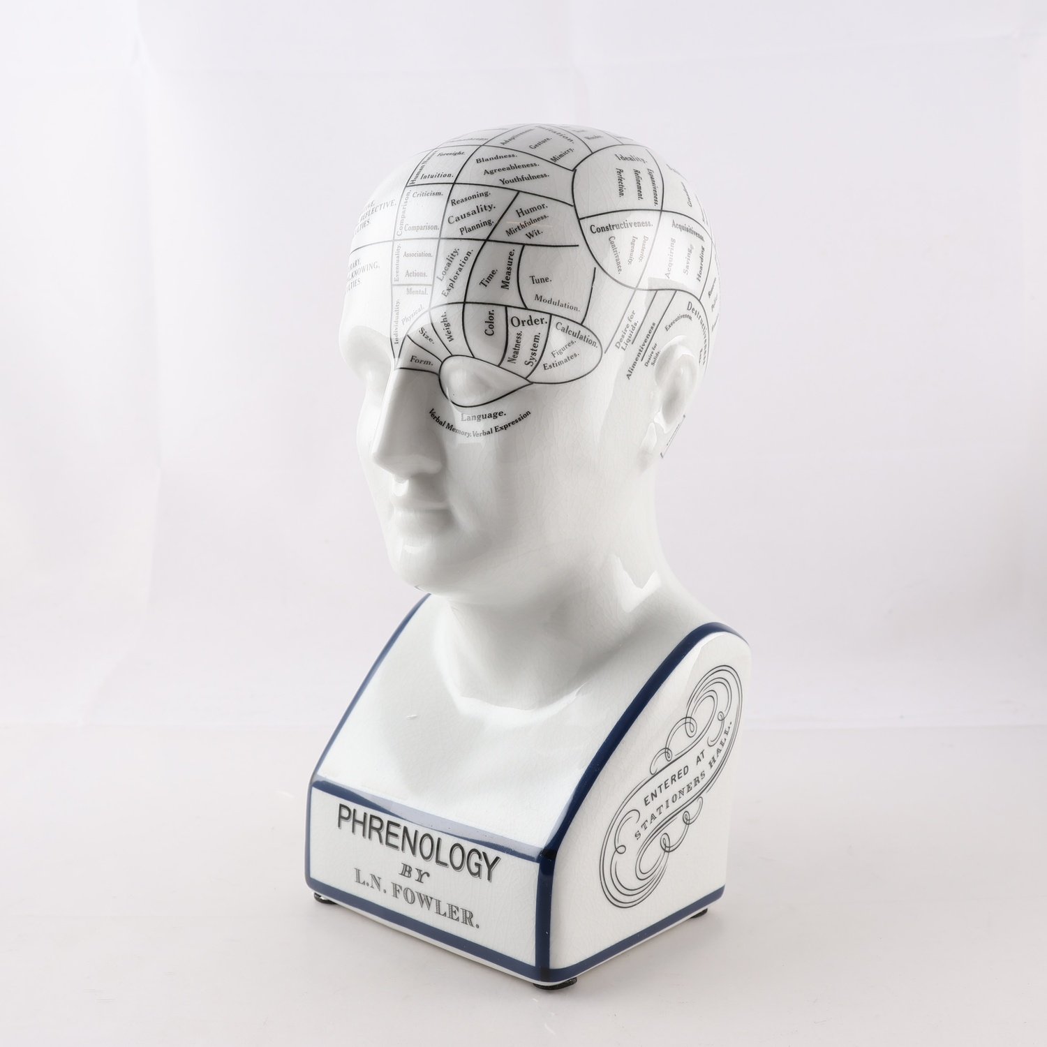 Skulptur, huvudbyst, frenologi, porslin. Samfraktas ej.