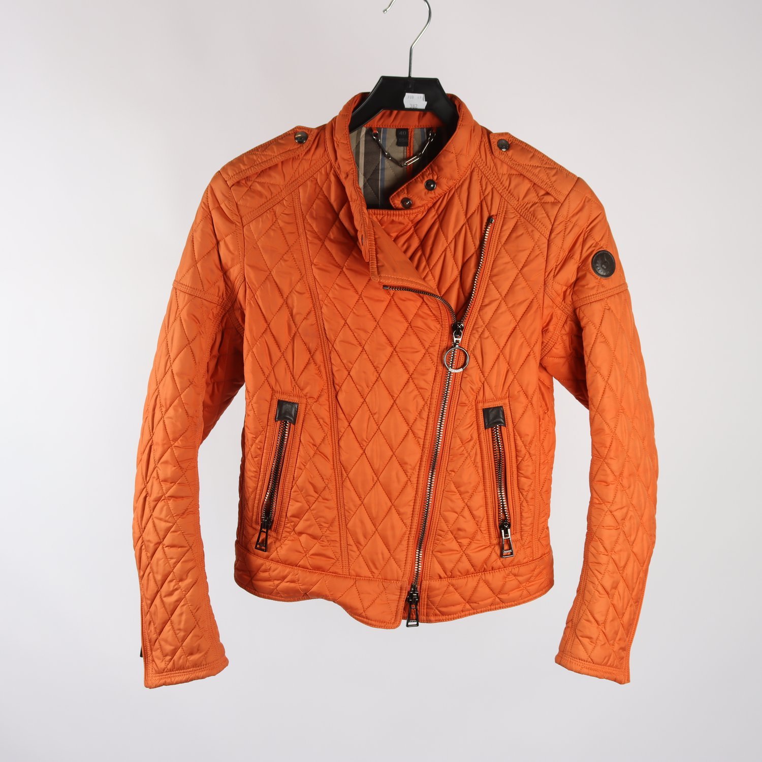 Jacka, Belstaff, orange, quiltad, stl. 40.