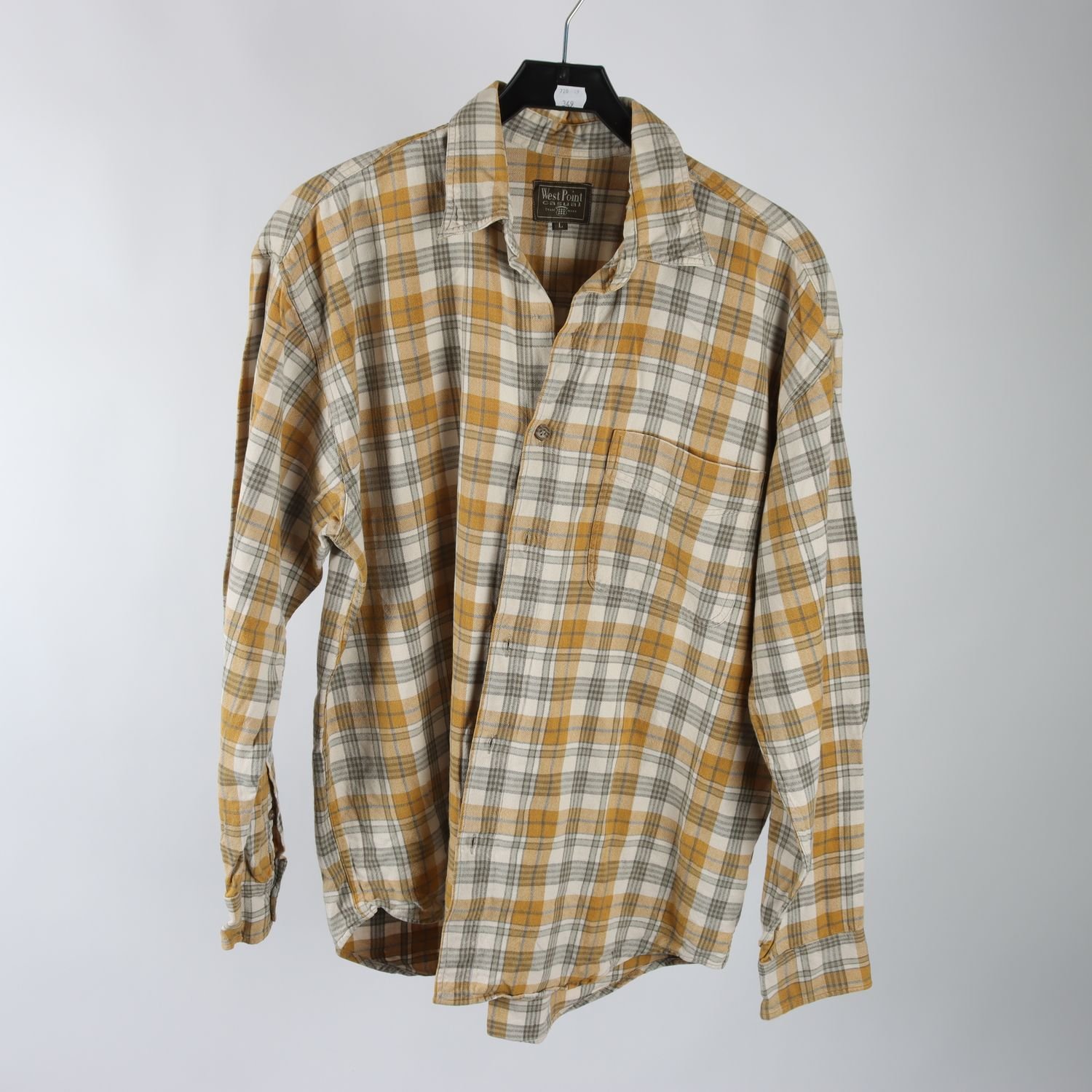 Skjorta, West Point, senapsgul, rutig, stl. L.