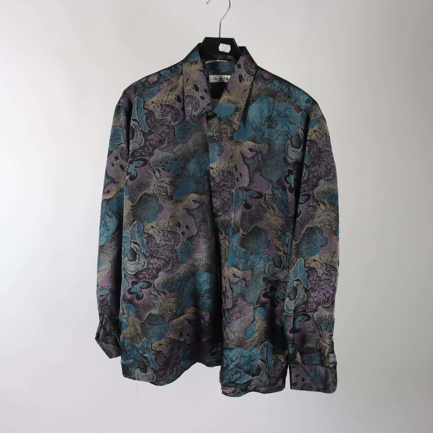 Skjorta, Christian Dior, blå, lila, 100% silke, stl. L.