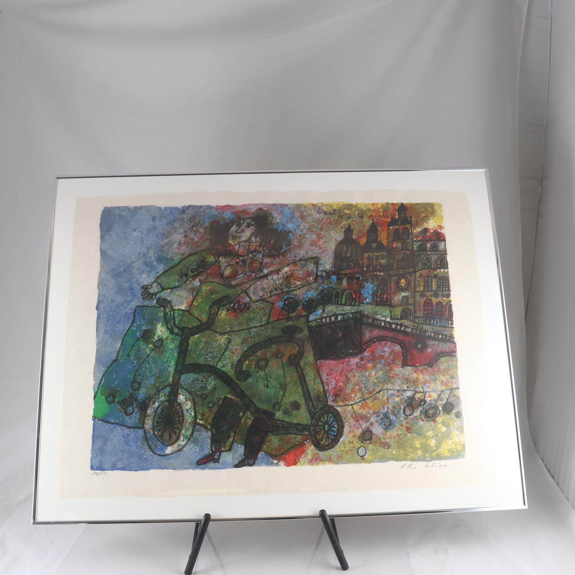 Färglitografi, ”Le Quai des Poetes Maudites” 56×77. Endast avhämtning.