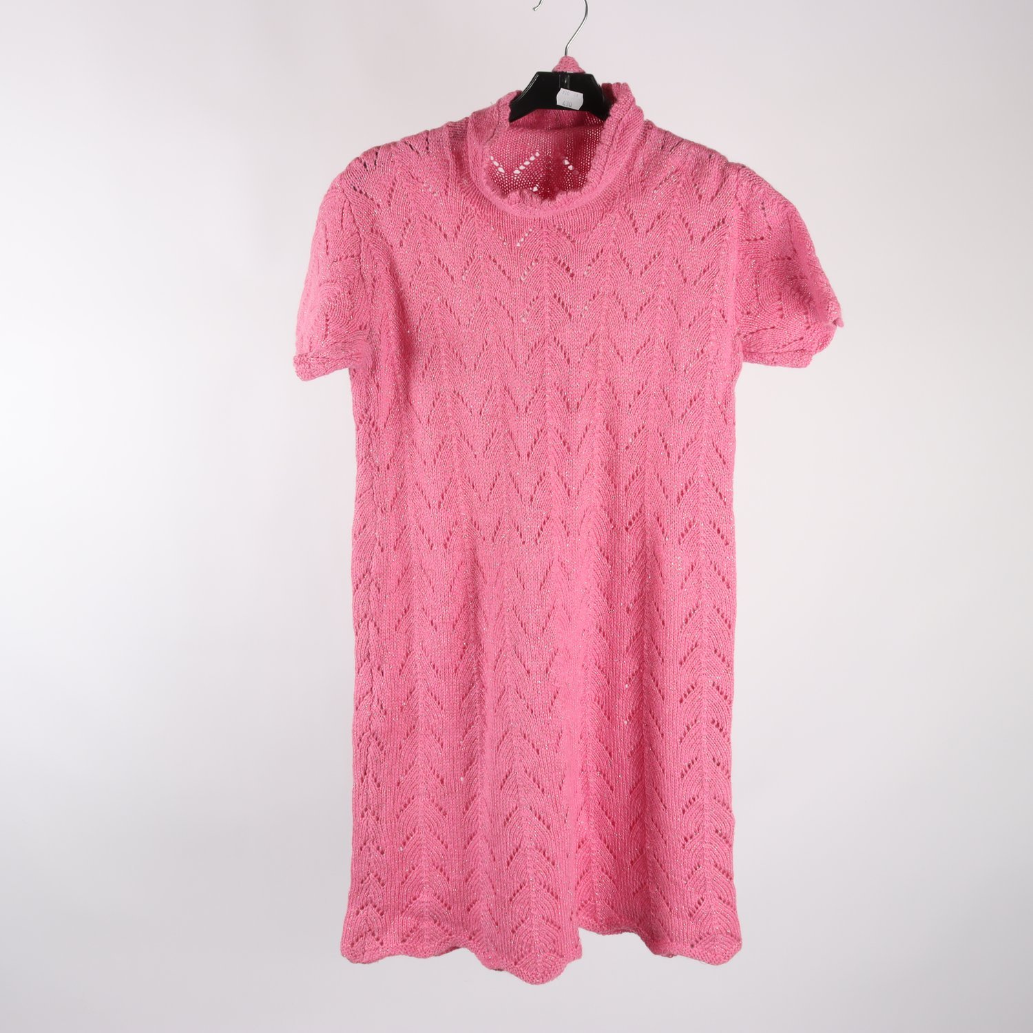 Stickad klänning, Okänd, rosa, glittrig, stl. ca. S