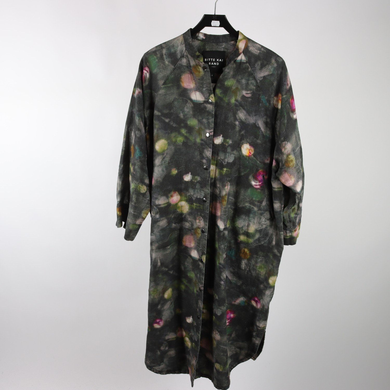 Klänning, Bitte Kai Rand, mönstrad, svart, rosa, lin, stl. M/L.