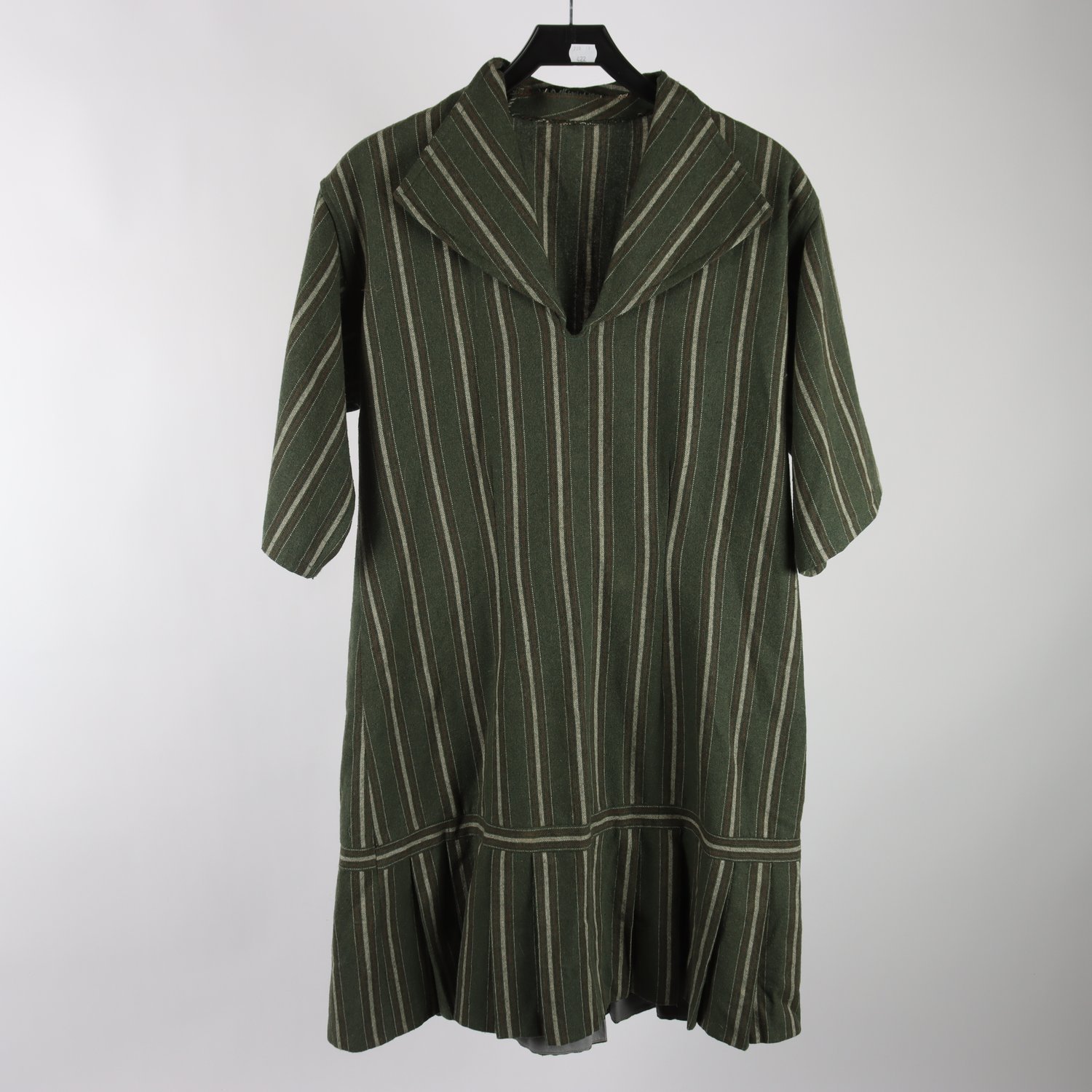 Klänning, Okänd, grön, randig, ull, stl. ca. S