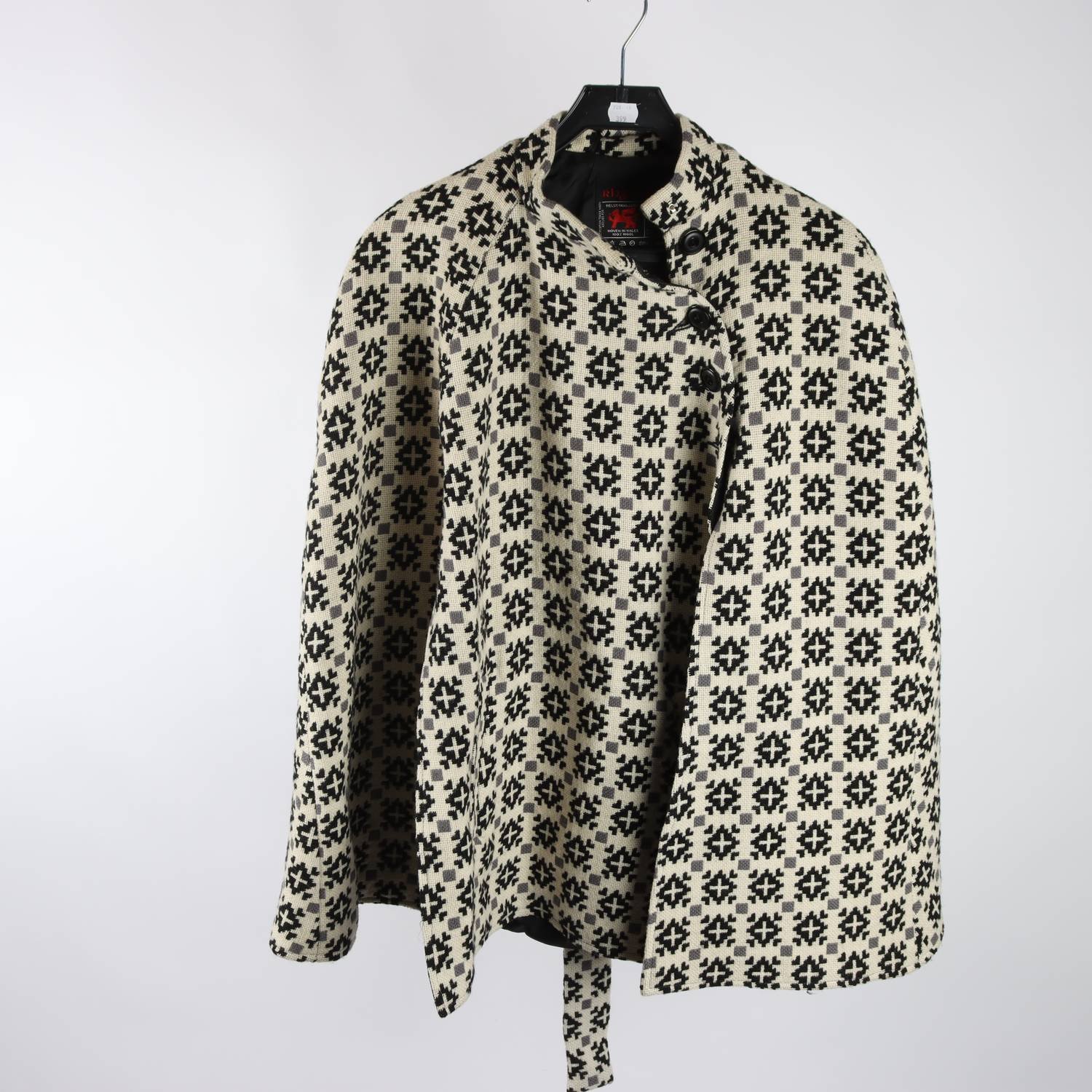 Poncho, Rhyoybont, vit, svart, mönstrad, ull, stl. M.