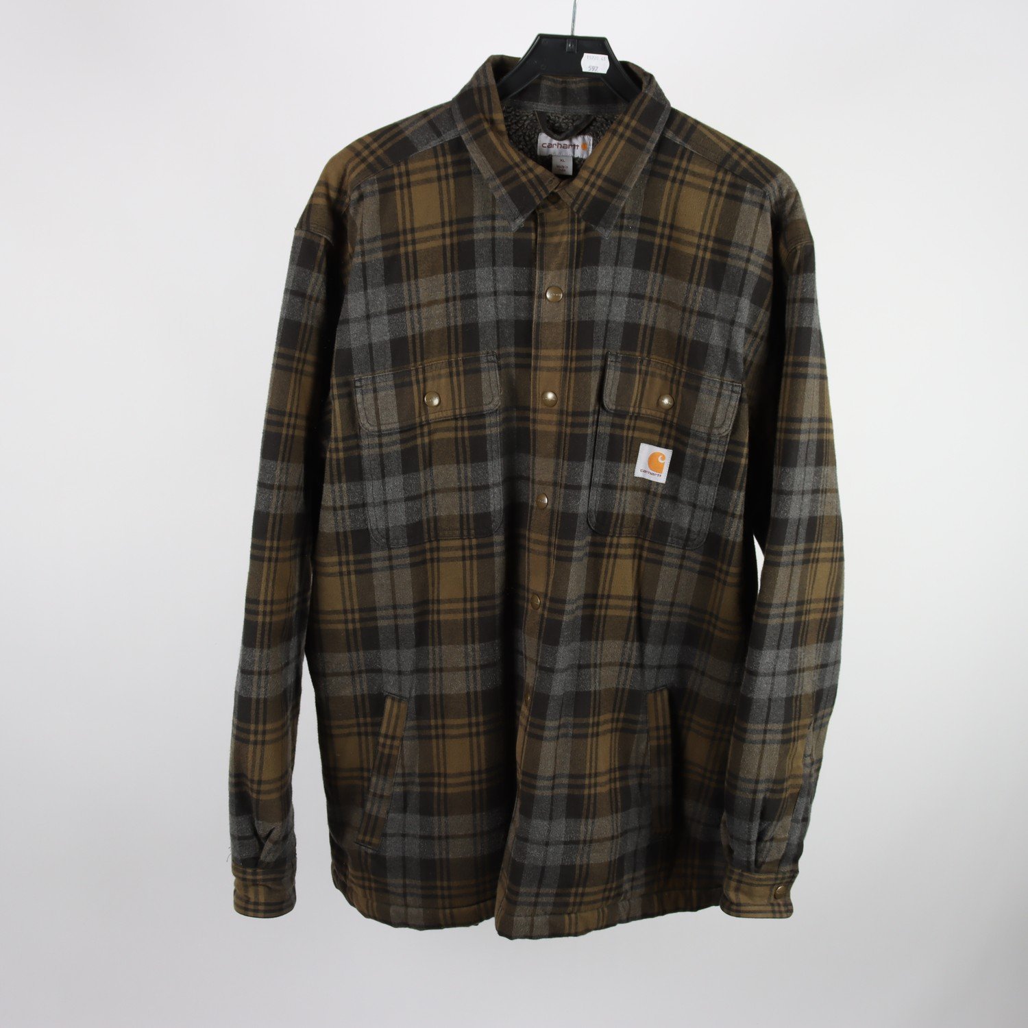 Fodrad skjorta, Carhartt, grön, grå, rutig, stl. XL