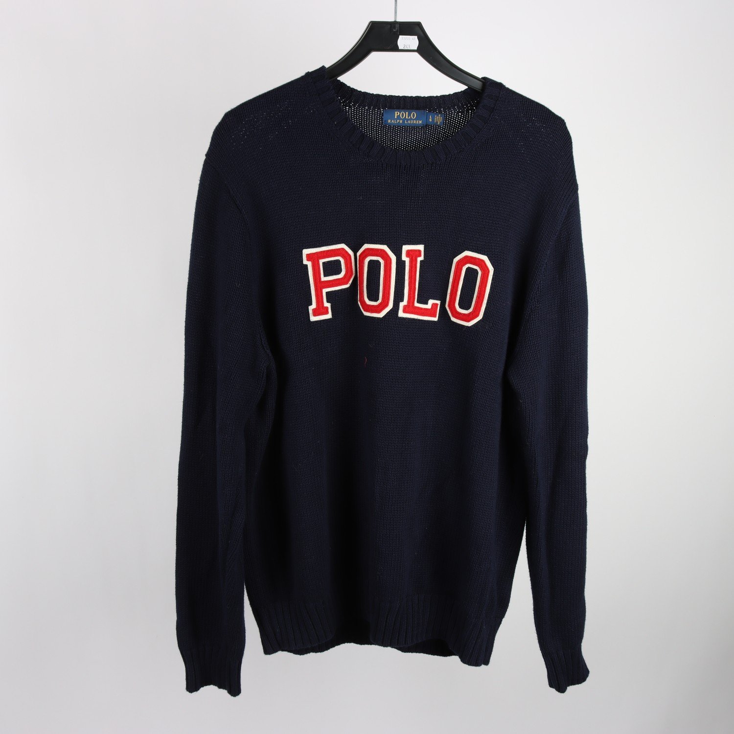 Stickad tröja, Polo Ralph Lauren, blå, 100% bomull, stl. L
