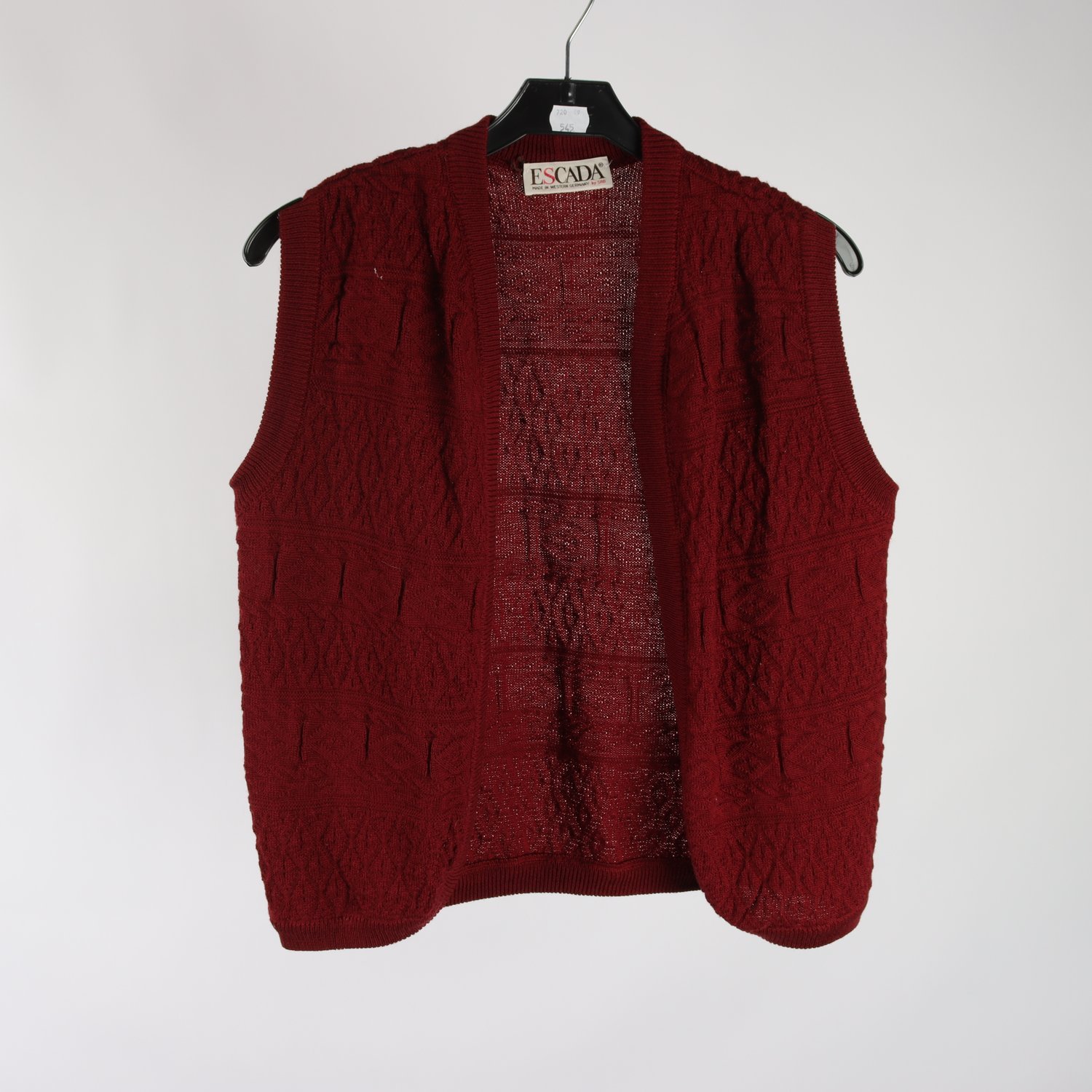 Väst, Escada, vinröd, stickad, ull, stl. 42.