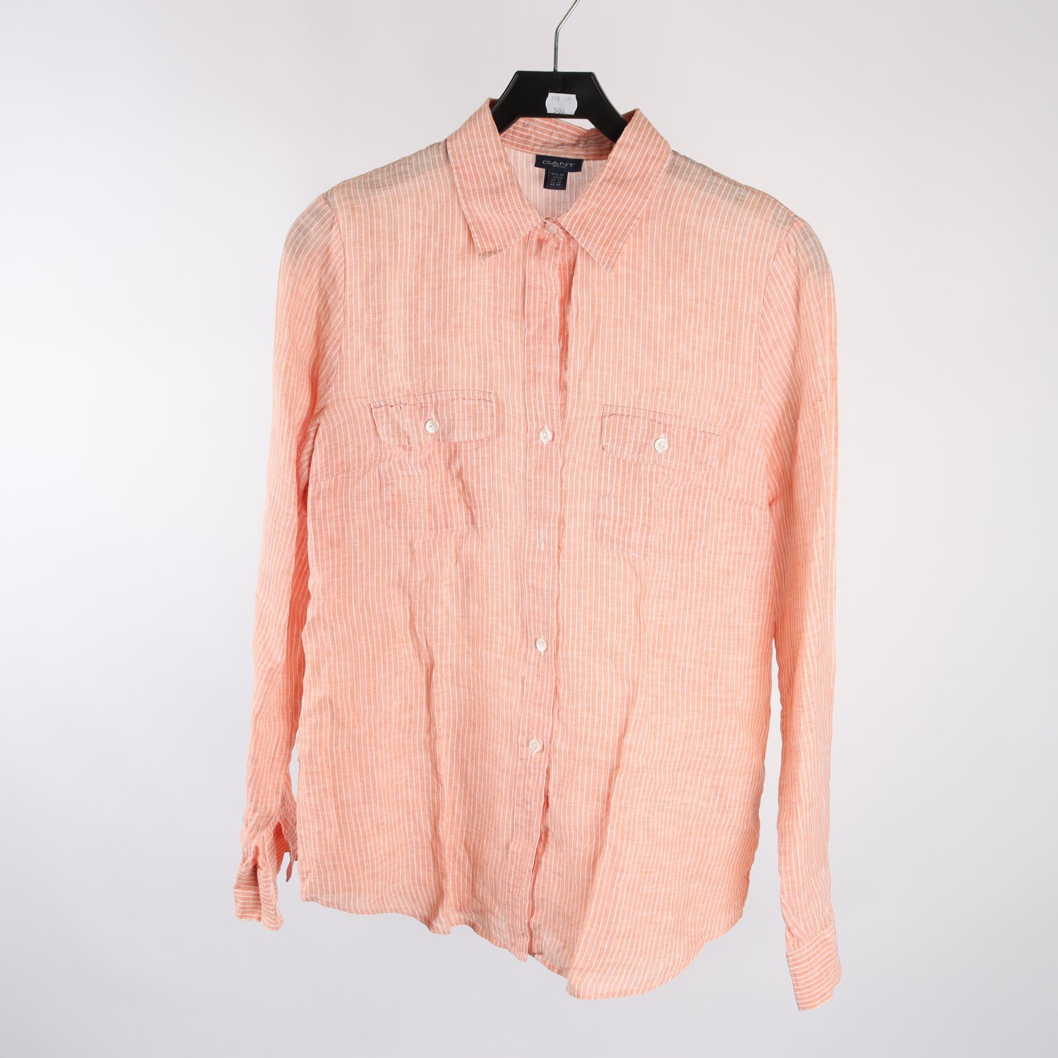 Blus, Gant, randig, vit, orange, lin, stl. 40.