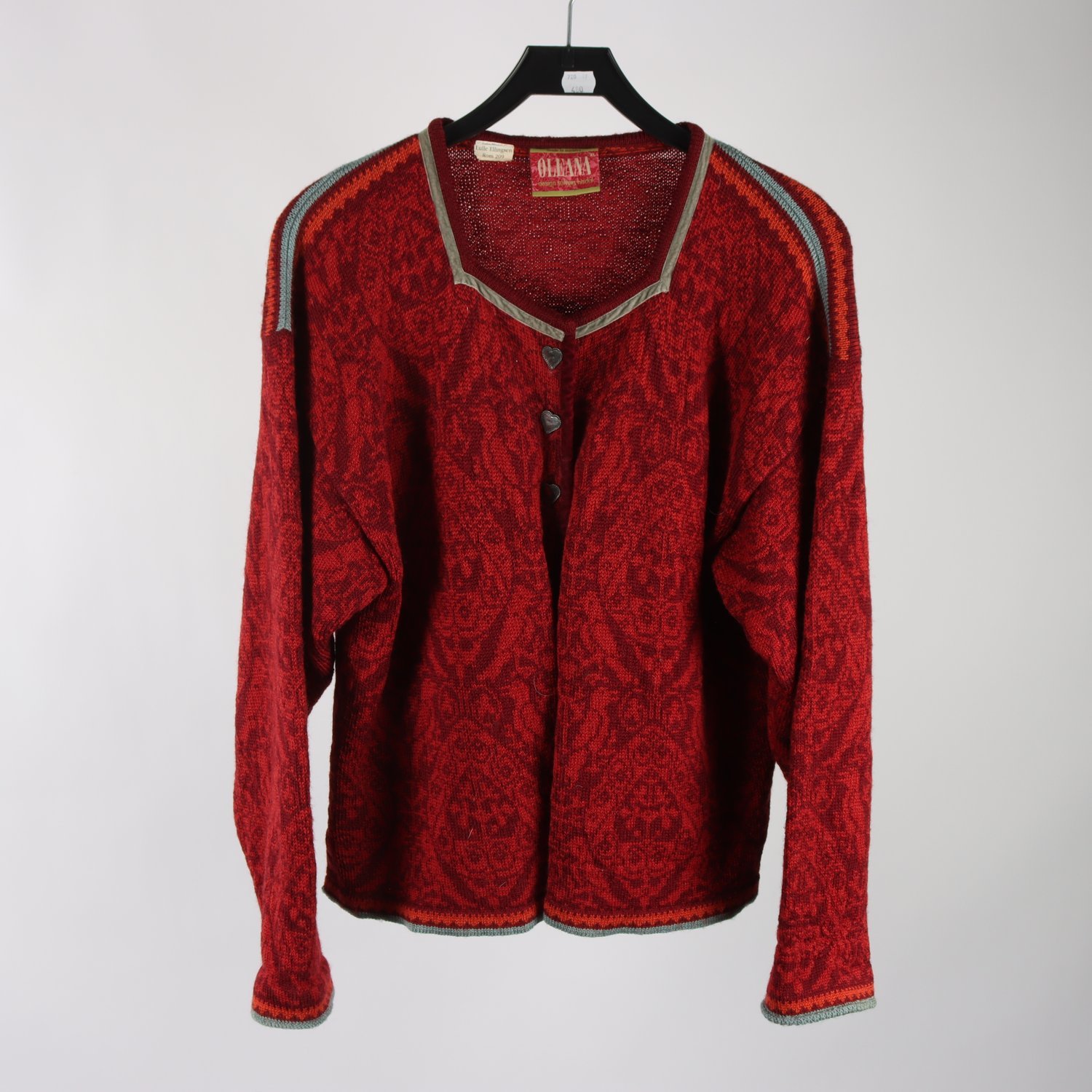 Kofta, Oleana, vinröd, ull, stl. XL.