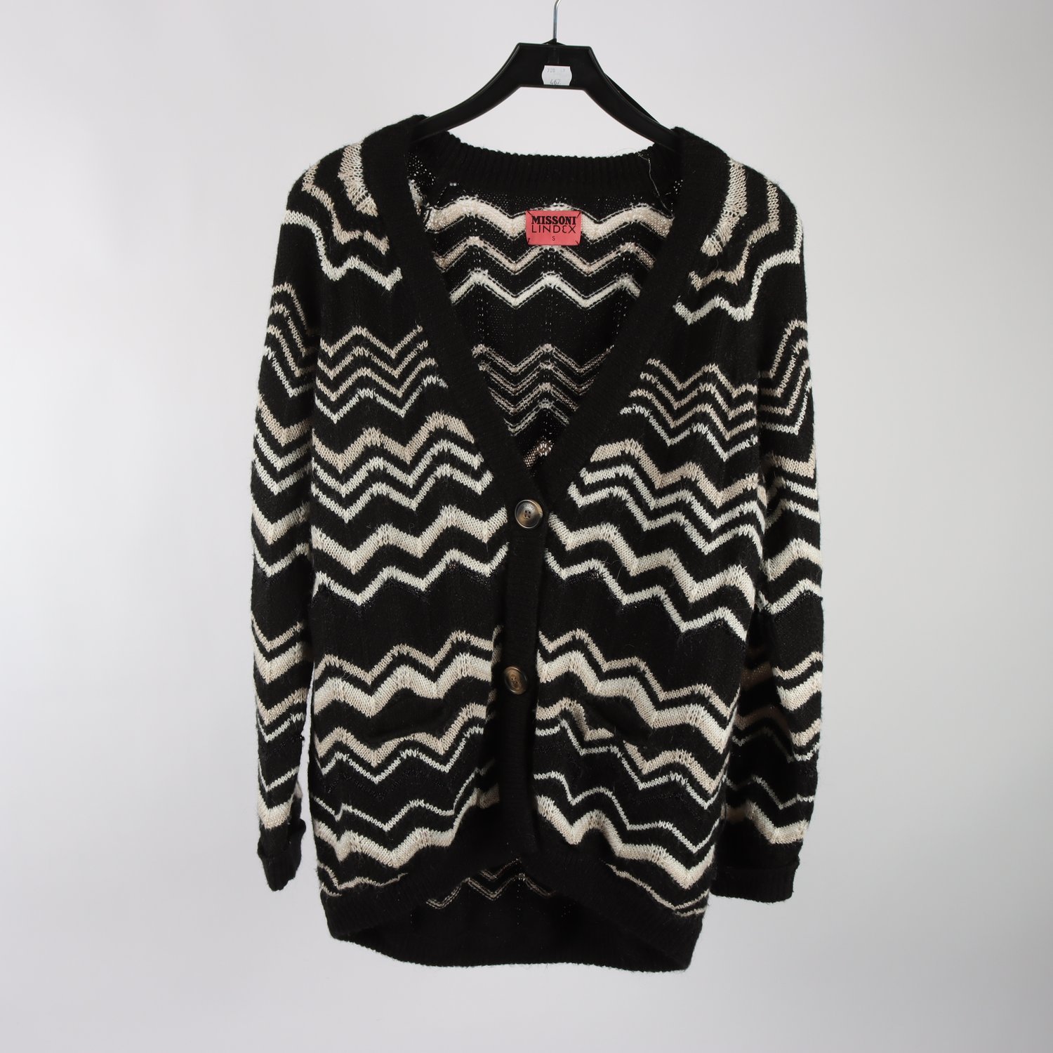 Kofta, Missoni x Lindex, svart, vit, glittrig, ullmix, stl. S.
