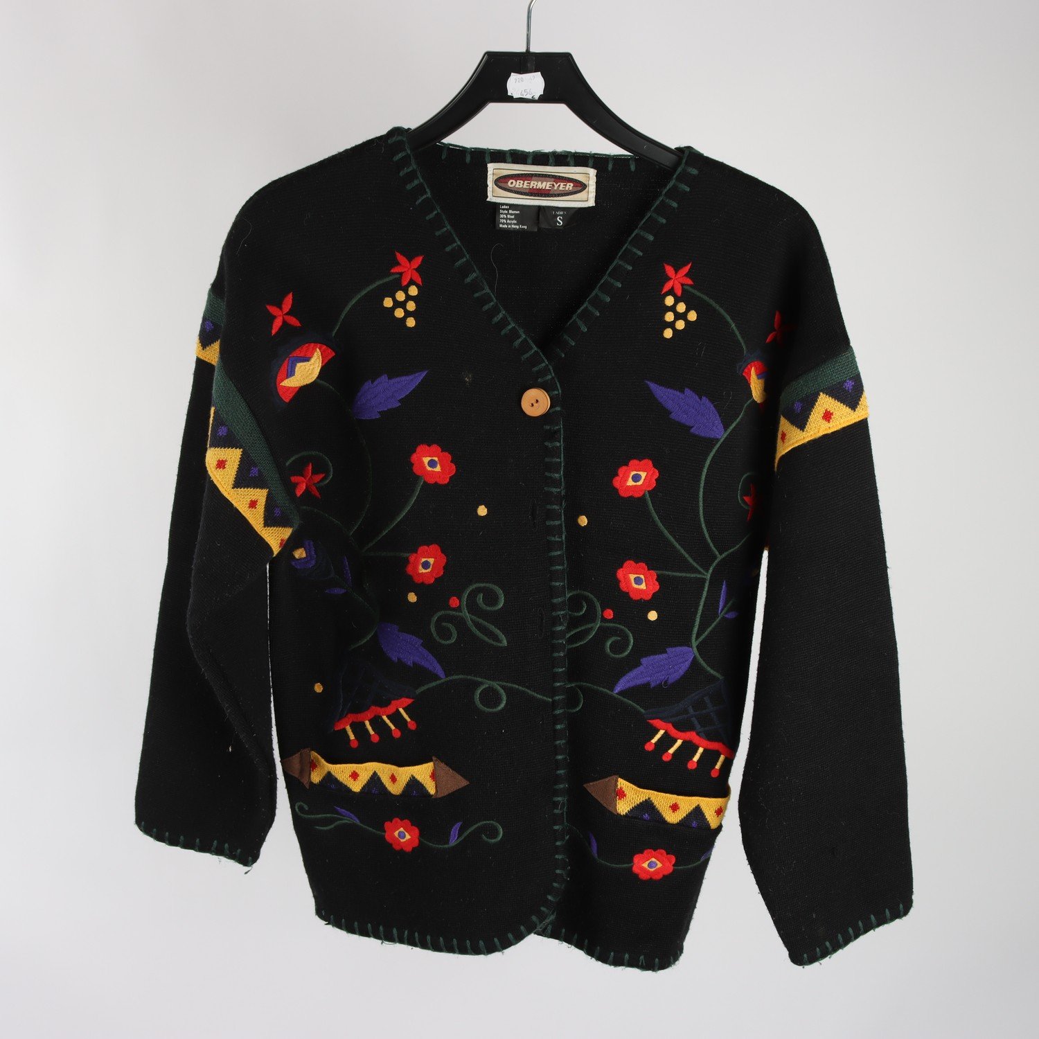 Kofta, Obermeyer, mönstrad, svart, broderad, ullmix, stl. S.