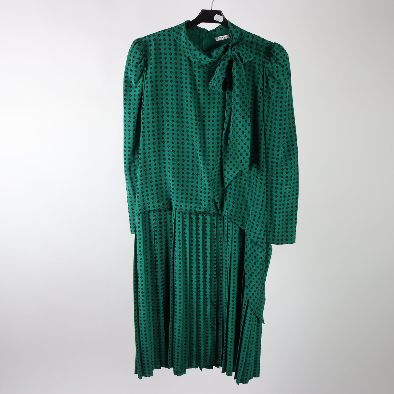 Klänning, vintage, Guy Laroche, grön, mönstrad, stl. 38