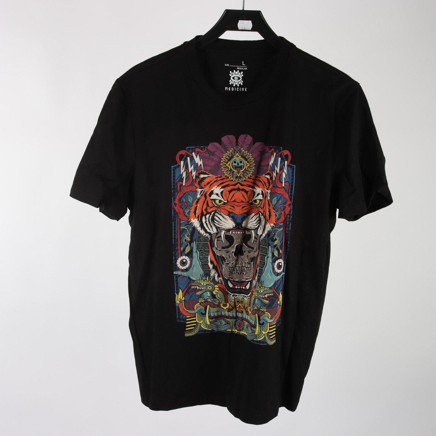 T-shirt, Medicine, svart, mönstrad, tiger, stl. L.
