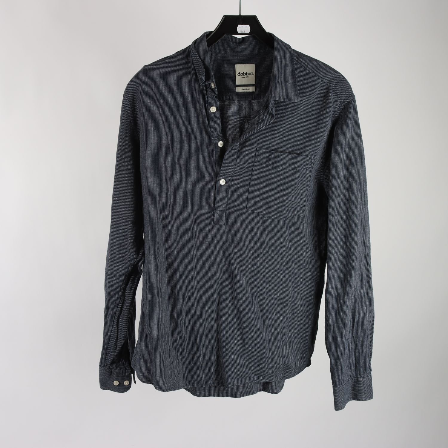 Skjorta, Dobber, blå, vit, randig, lin, bomull, stl. M.