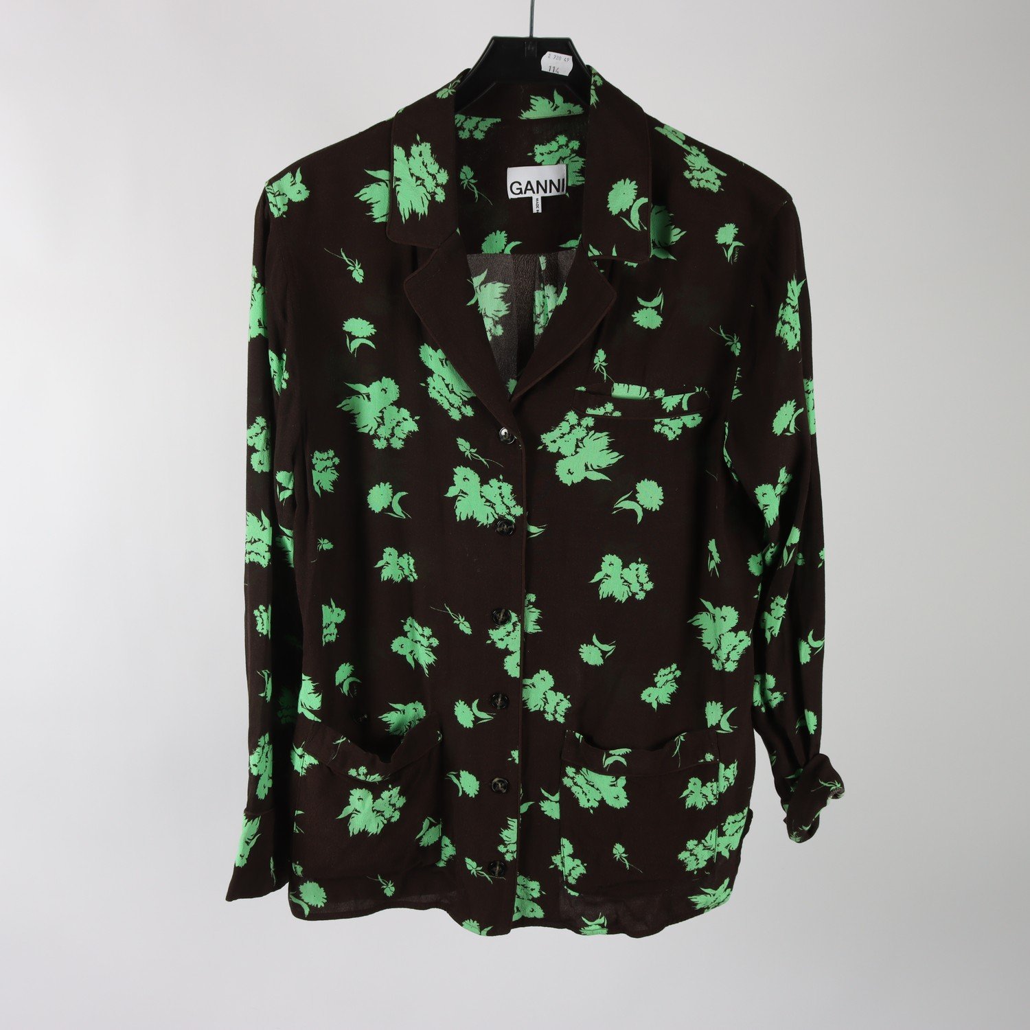 Blus, Ganni, brunt, grön, stl. 36