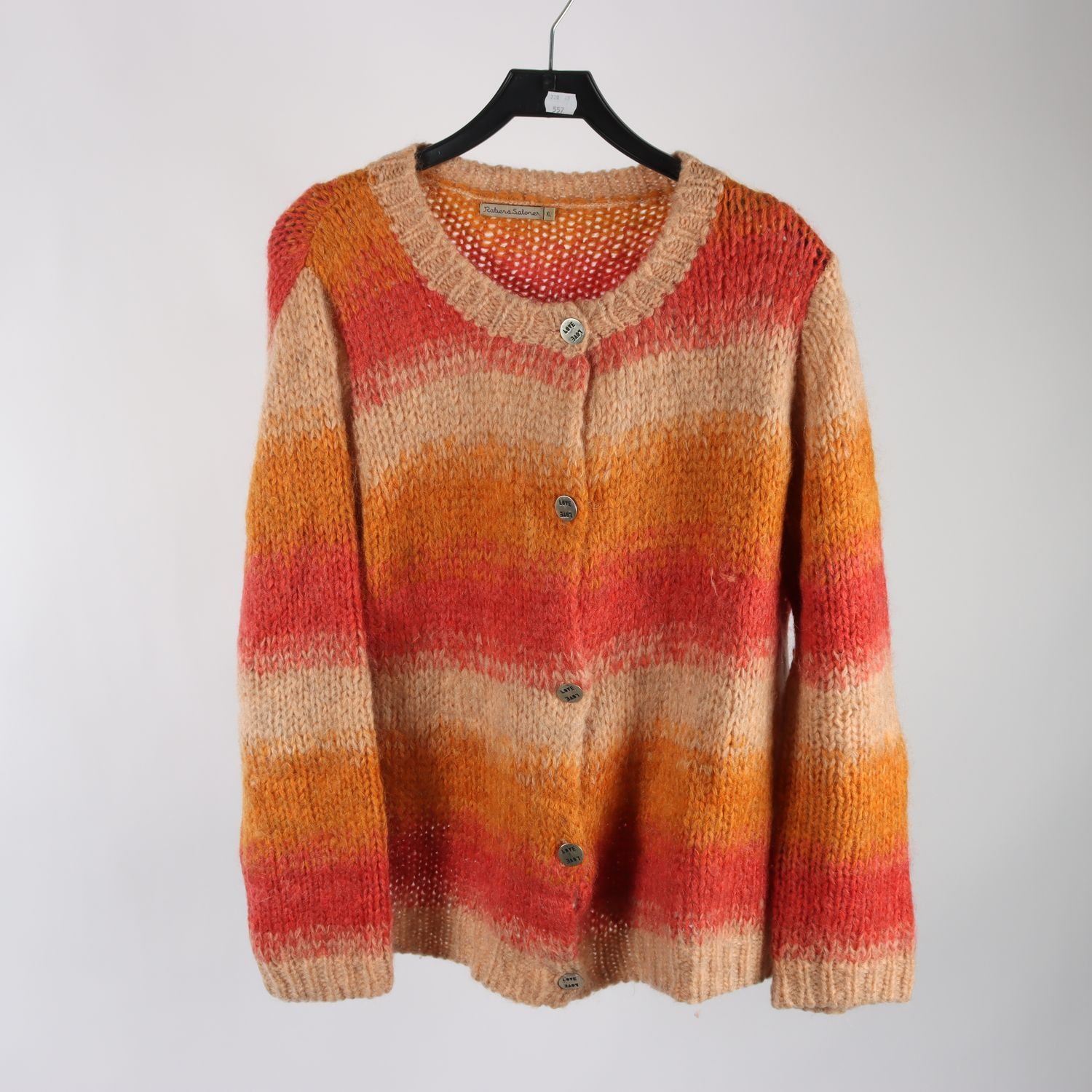 Kofta, Rabens Saloner, orange, röd, ull, mohair, stl. XL.