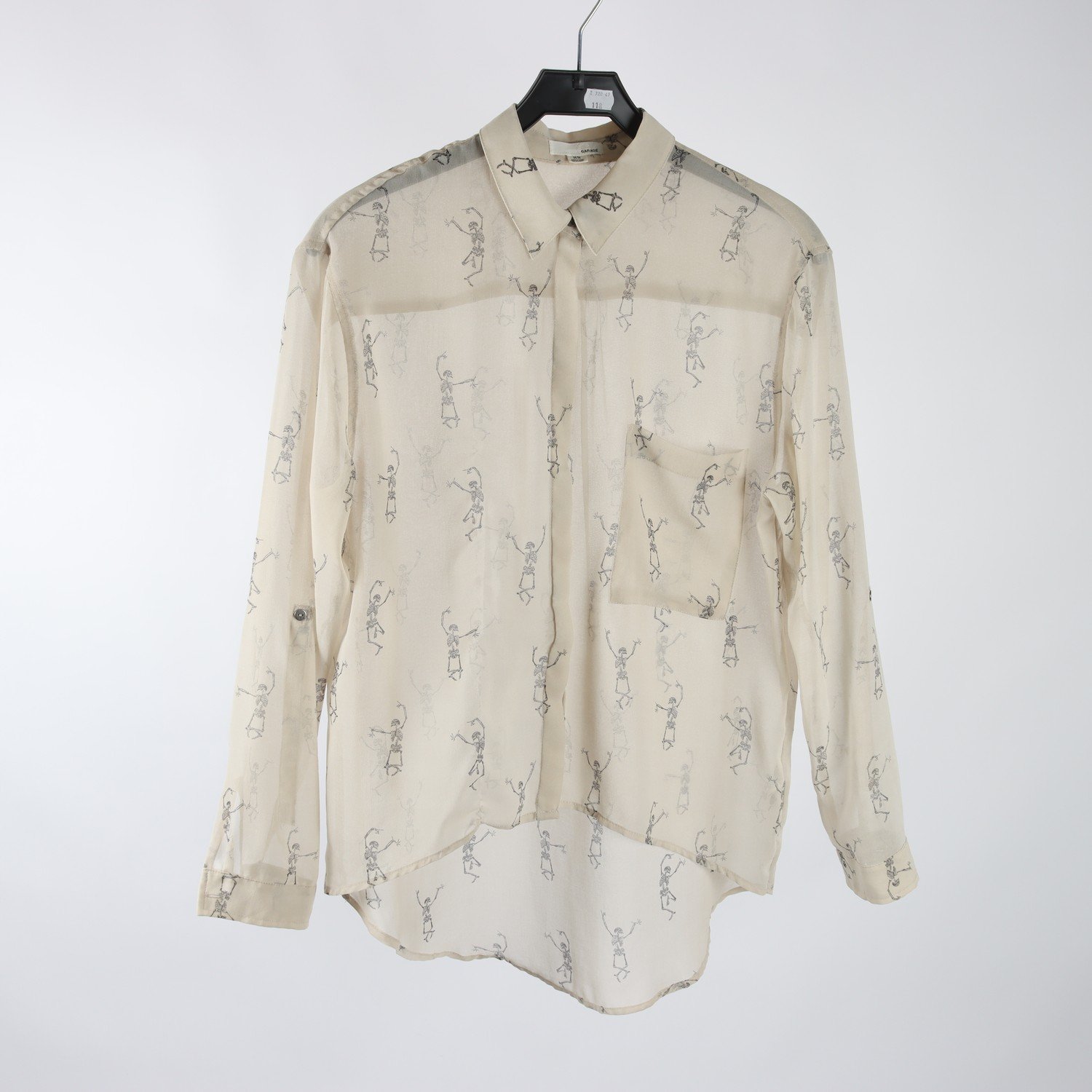 Blus, Garage, grå beige, mönstrad, skelett, transparent, stl. M