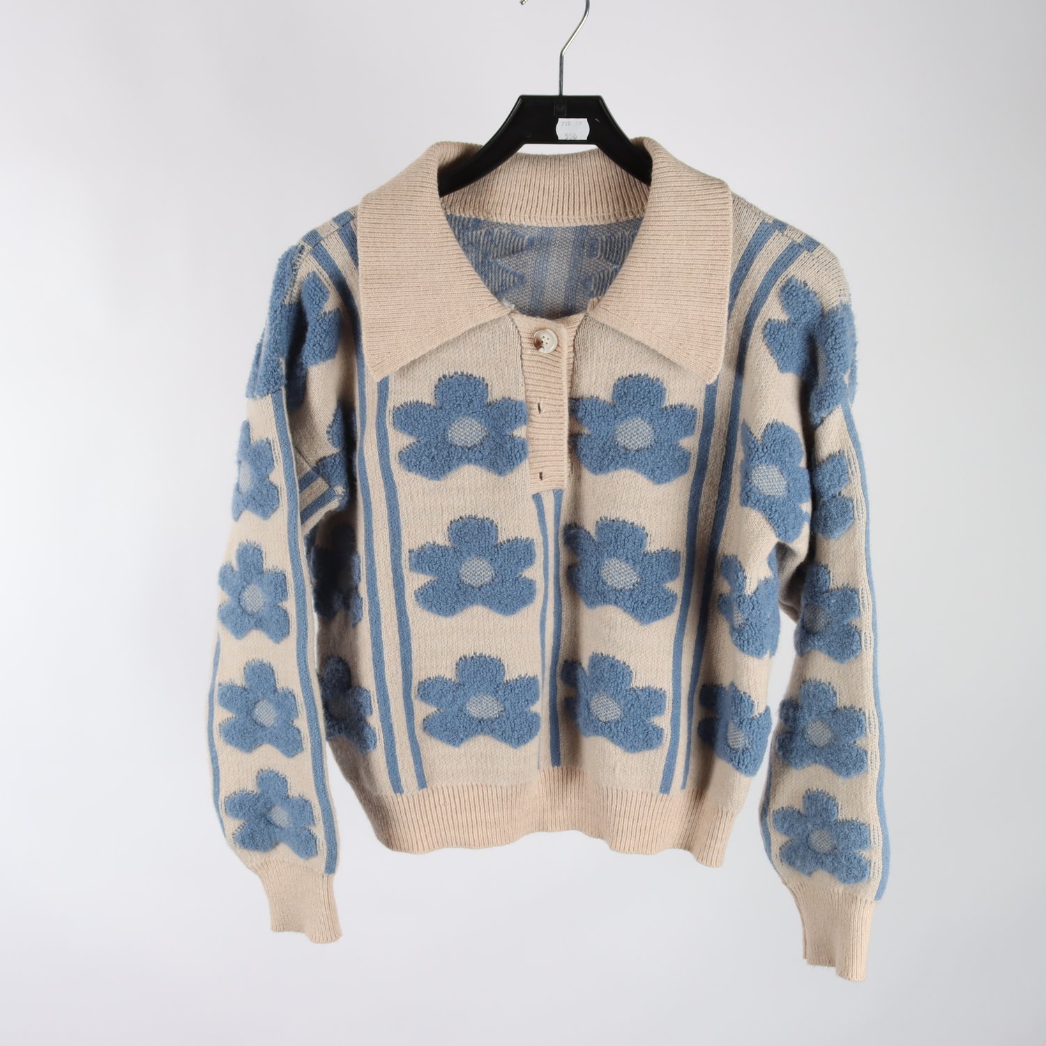 Tröja, Okänd, blå, beige, stl. ca. S/M