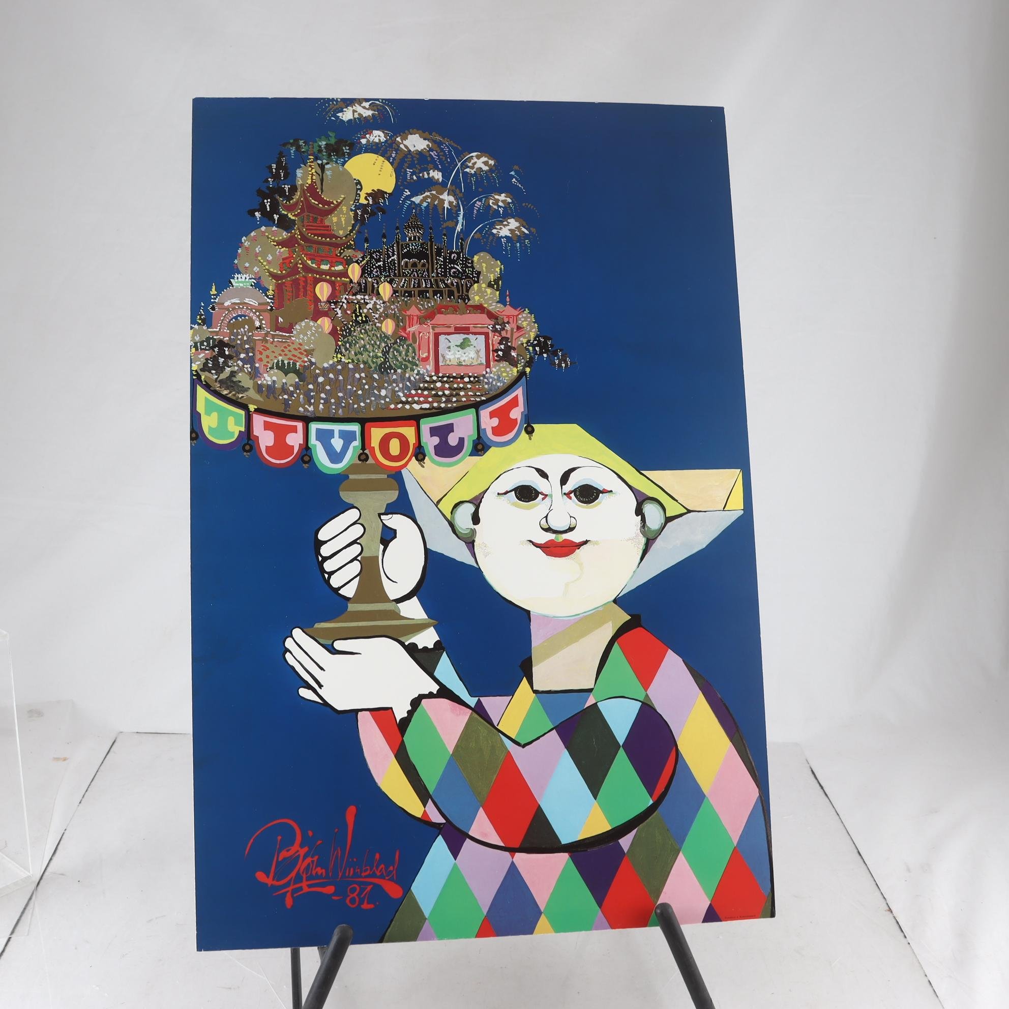 Tryck, Harlekin, Tivoli, Björn Wiinblad, (1918-2006), 1981. Endast avhämtning.