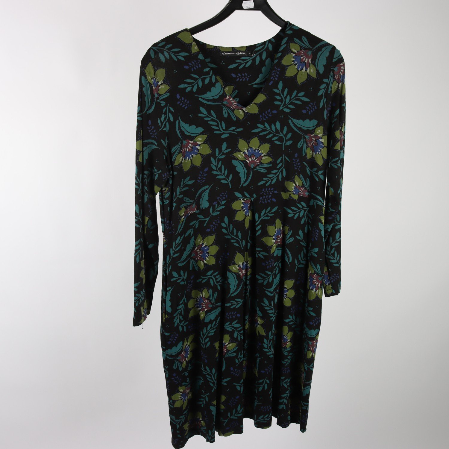 Klänning, Gudrun Sjödén, blommig, svrt, blå, stl. L.
