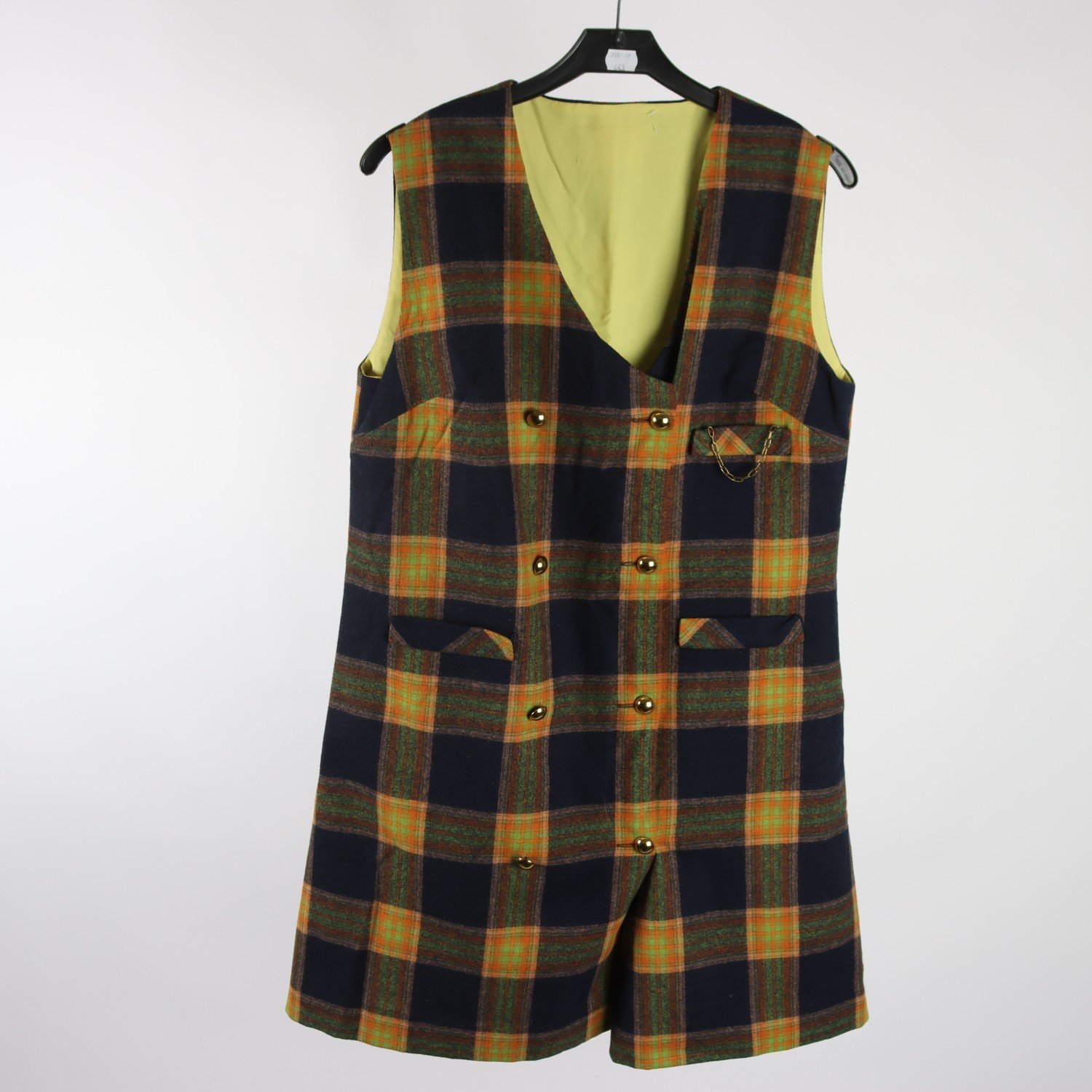 Klänning, Okänd, gul, blå, ull, stl. ca. S.