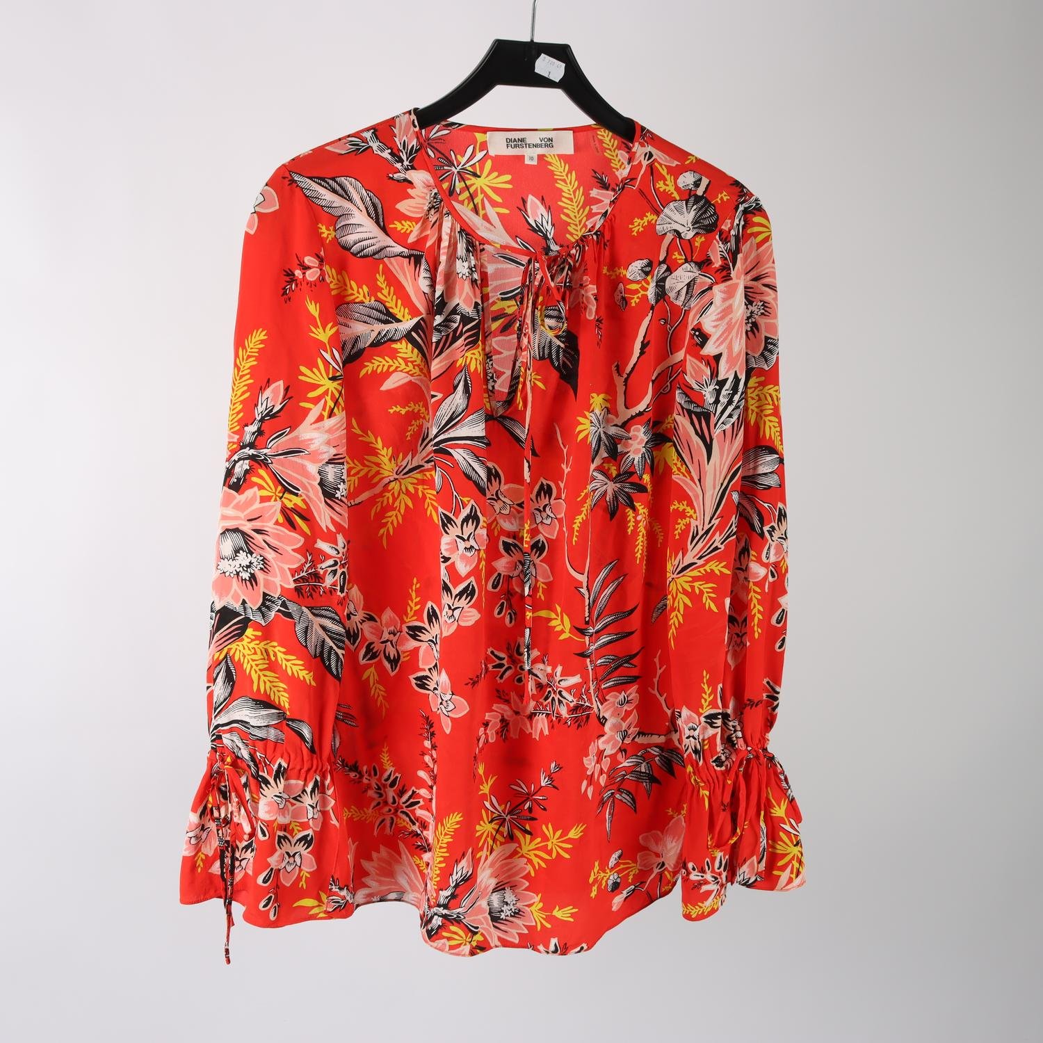 Blus, Diane Von Furstenberg, röd, mönstrad, stl. 10 (M)