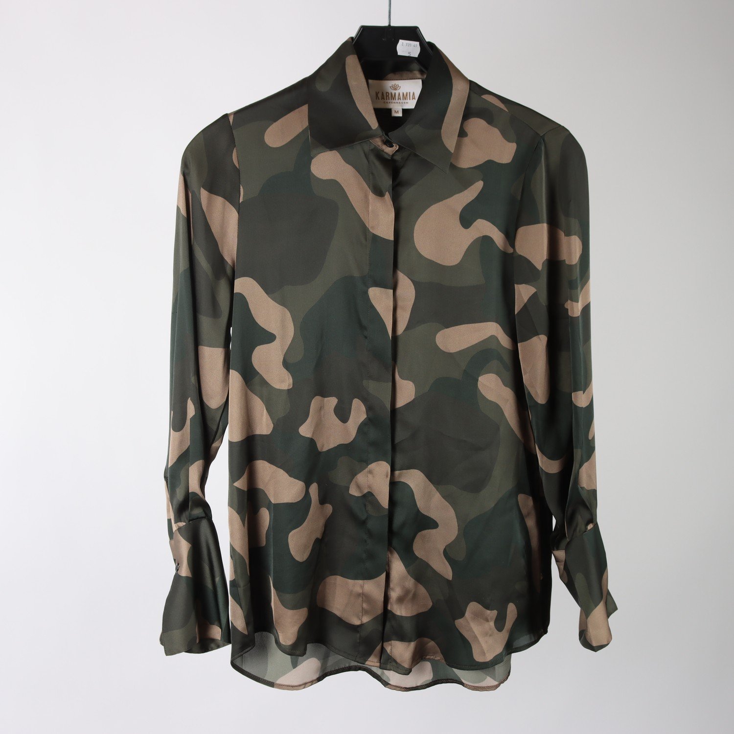 Blus, Karmamia Copenhagen, grön, brun. mönstrad, stl. M
